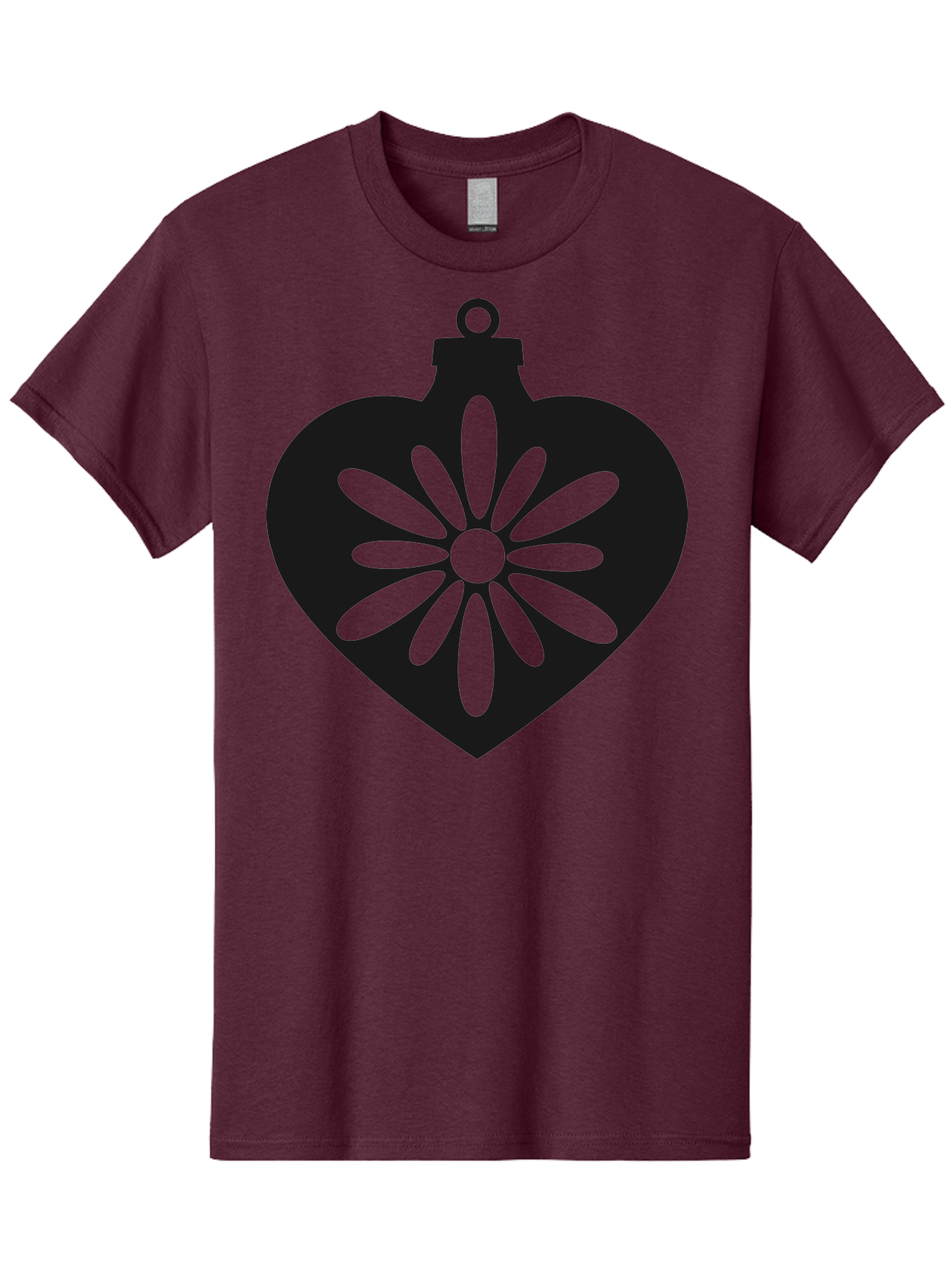 Heart-Ornament-With-Flower Men'S Graphic Tee, 100% Cotton, Comfortable Casual Summer Wear, Machine Washable, Heart Shaped Ornament, Floral Design, Flower Pattern, Black Silhouette, Green Accents, Christmas Decoration, Festive Symbol, Aac809 21