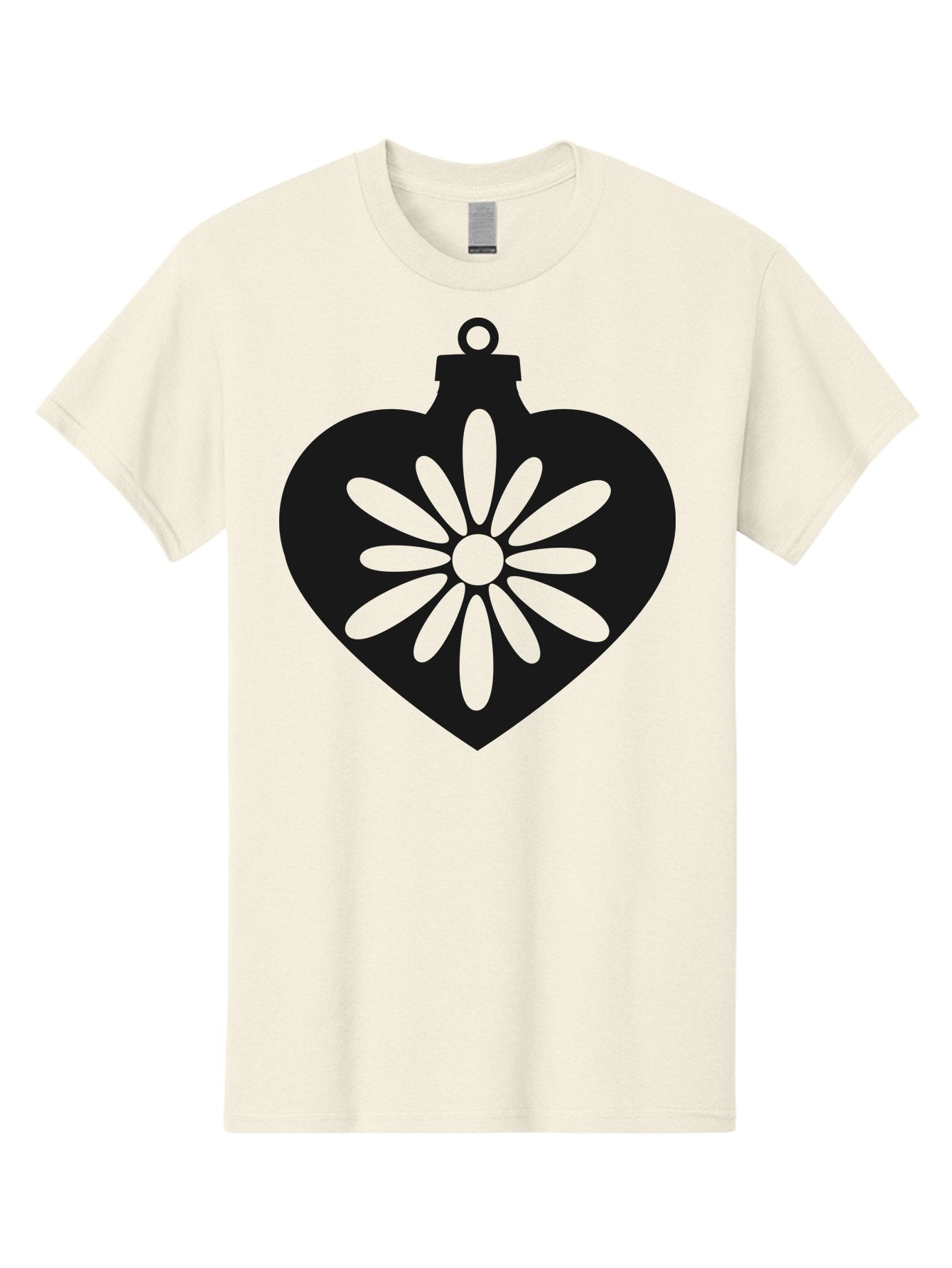 Heart-Ornament-With-Flower Men'S Graphic Tee, 100% Cotton, Comfortable Casual Summer Wear, Machine Washable, Heart Shaped Ornament, Floral Design, Flower Pattern, Black Silhouette, Green Accents, Christmas Decoration, Festive Symbol, Aac809 6
