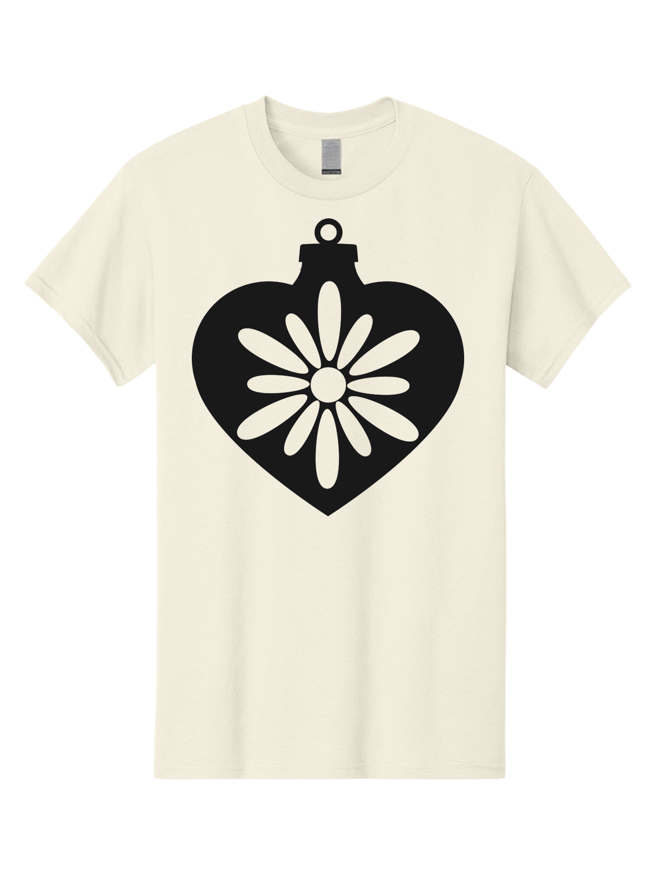 Heart-Ornament-With-Flower Men'S Graphic Tee, 100% Cotton, Comfortable Casual Summer Wear, Machine Washable, Heart Shaped Ornament, Floral Design, Flower Pattern, Black Silhouette, Green Accents, Christmas Decoration, Festive Symbol, Aac809 13