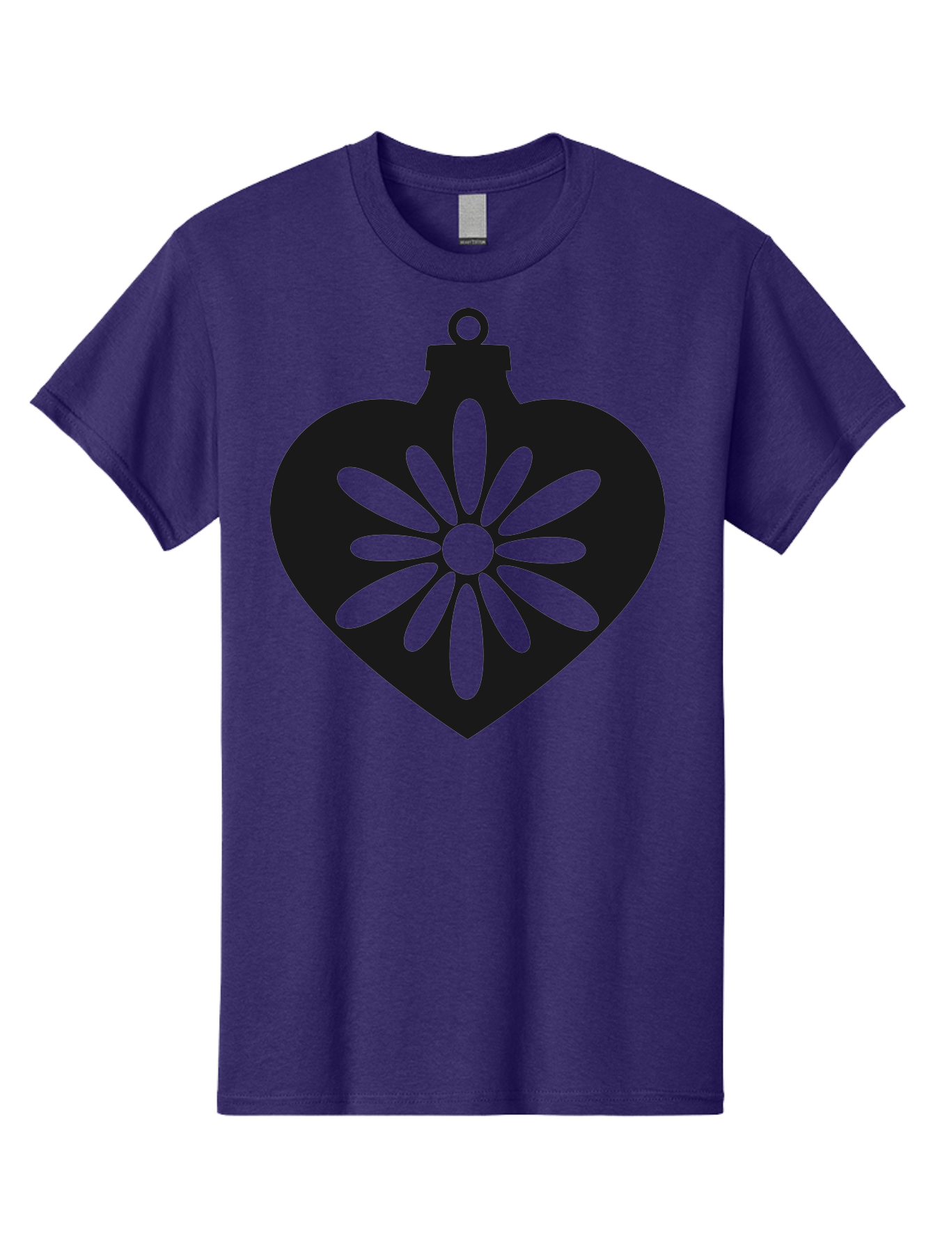 Heart-Ornament-With-Flower Men'S Graphic Tee, 100% Cotton, Comfortable Casual Summer Wear, Machine Washable, Heart Shaped Ornament, Floral Design, Flower Pattern, Black Silhouette, Green Accents, Christmas Decoration, Festive Symbol, Aac809 25
