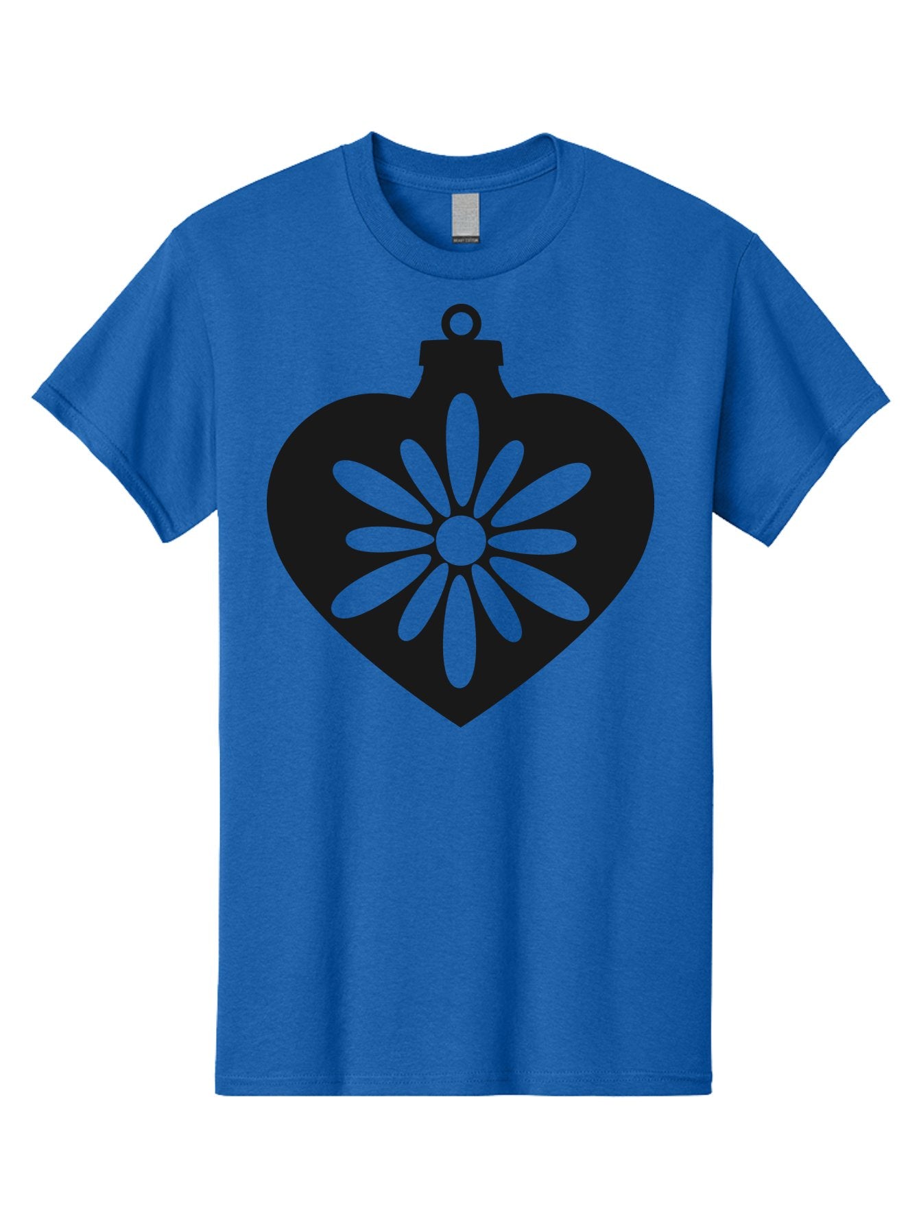 Heart-Ornament-With-Flower Men'S Graphic Tee, 100% Cotton, Comfortable Casual Summer Wear, Machine Washable, Heart Shaped Ornament, Floral Design, Flower Pattern, Black Silhouette, Green Accents, Christmas Decoration, Festive Symbol, Aac809 9