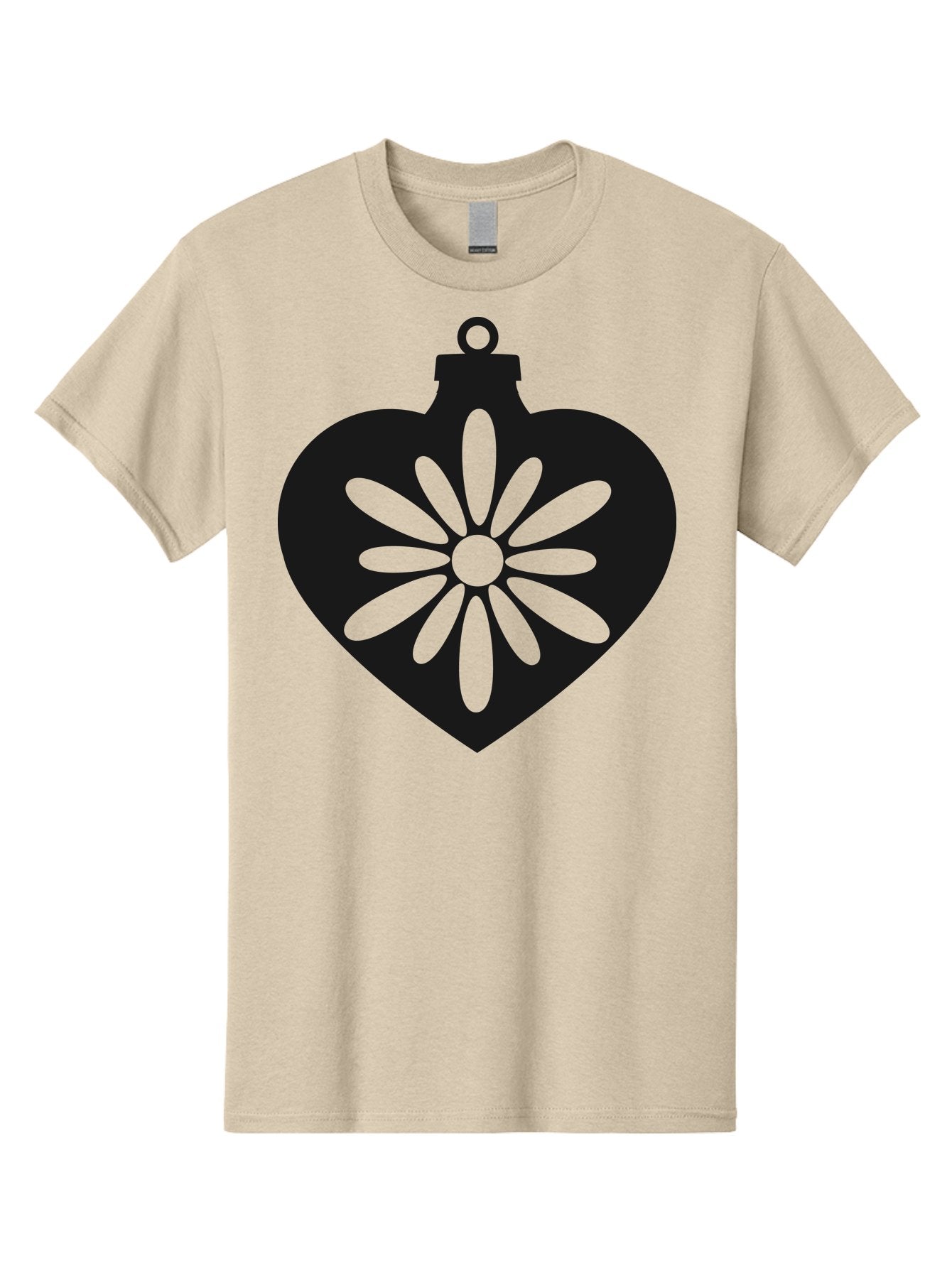 Heart-Ornament-With-Flower Men'S Graphic Tee, 100% Cotton, Comfortable Casual Summer Wear, Machine Washable, Heart Shaped Ornament, Floral Design, Flower Pattern, Black Silhouette, Green Accents, Christmas Decoration, Festive Symbol, Aac809 8