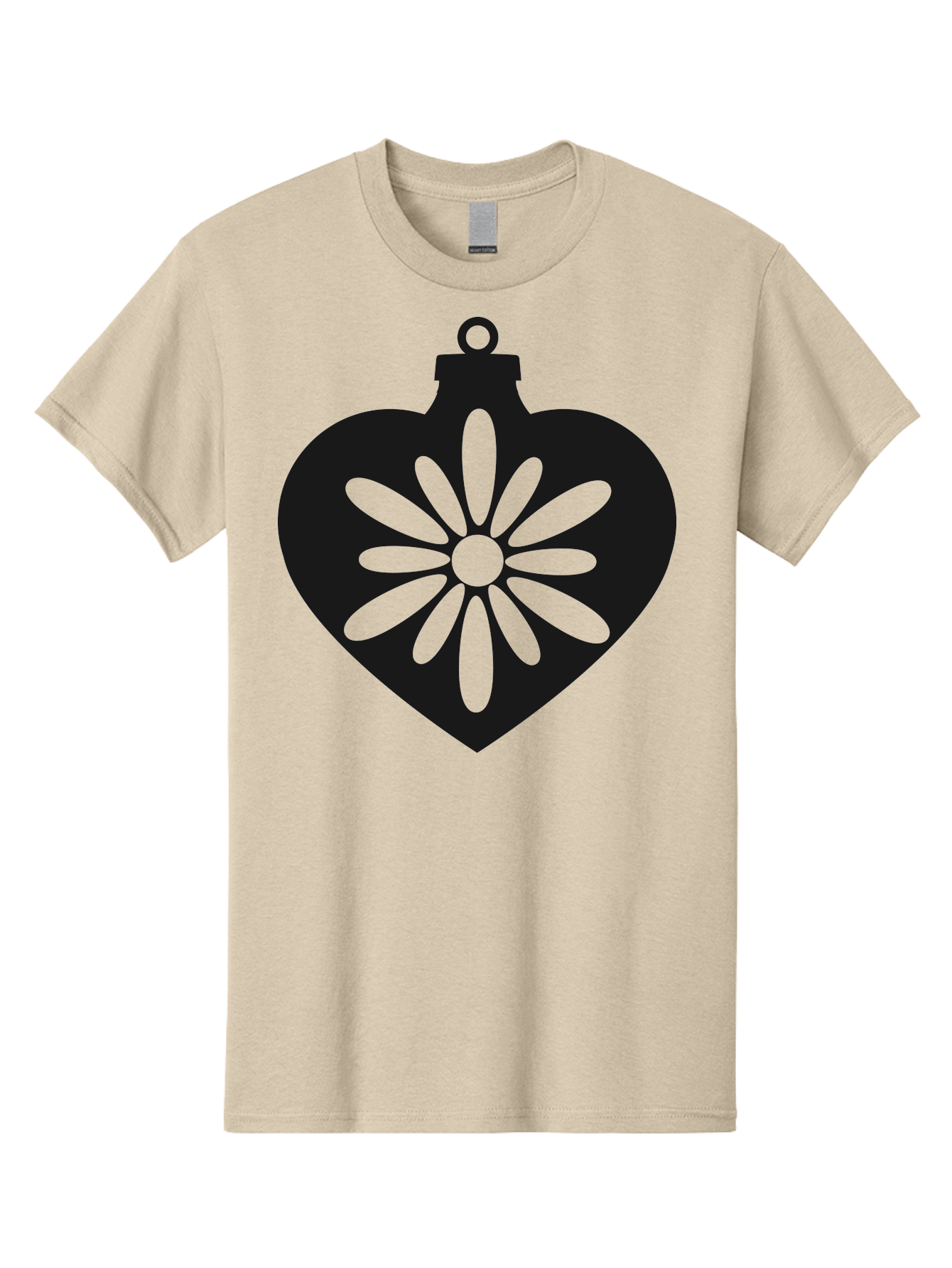 Heart-Ornament-With-Flower Men'S Graphic Tee, 100% Cotton, Comfortable Casual Summer Wear, Machine Washable, Heart Shaped Ornament, Floral Design, Flower Pattern, Black Silhouette, Green Accents, Christmas Decoration, Festive Symbol, Aac809 11