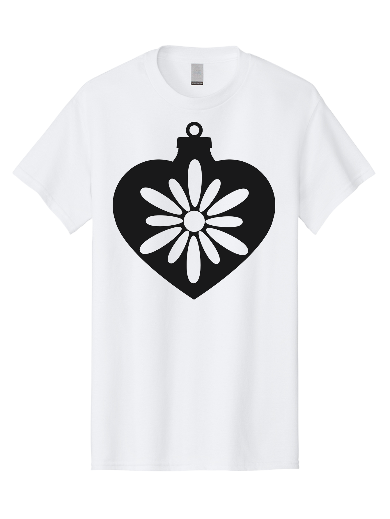 Heart-Ornament-With-Flower Men'S Graphic Tee, 100% Cotton, Comfortable Casual Summer Wear, Machine Washable, Heart Shaped Ornament, Floral Design, Flower Pattern, Black Silhouette, Green Accents, Christmas Decoration, Festive Symbol, Aac809 19