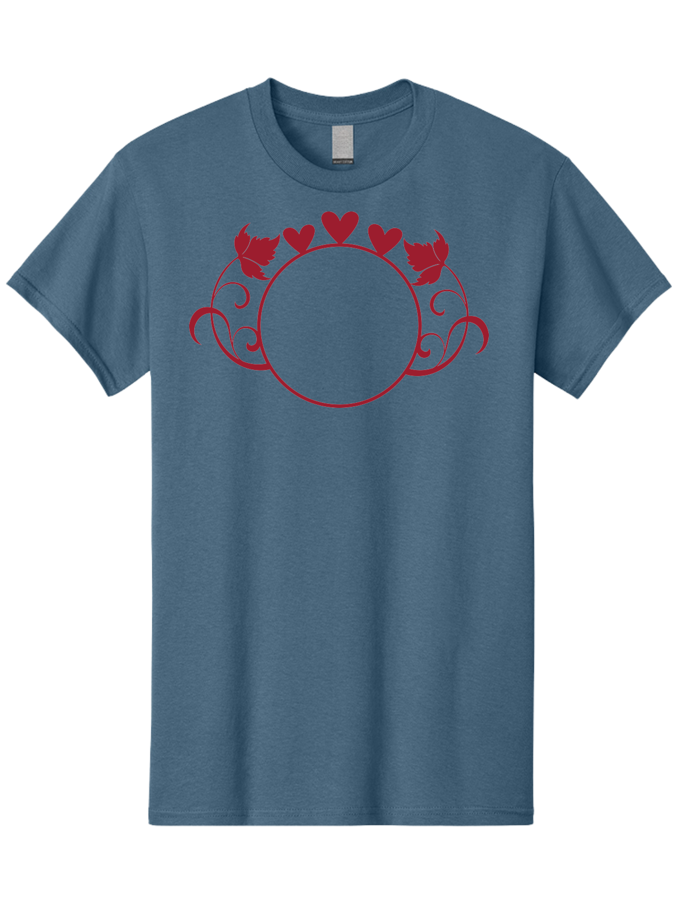 Hearts-And-Leaves-Circle Men'S Graphic Tee, 100% Cotton, Comfortable Casual Summer Wear, Machine Washable, Red Hearts, Leaves, Floral Frame, Decorative Border, Valentines Day Theme, Romantic Design, Elegant Frame, Love Symbol, Heart Shaped, Aac811 25