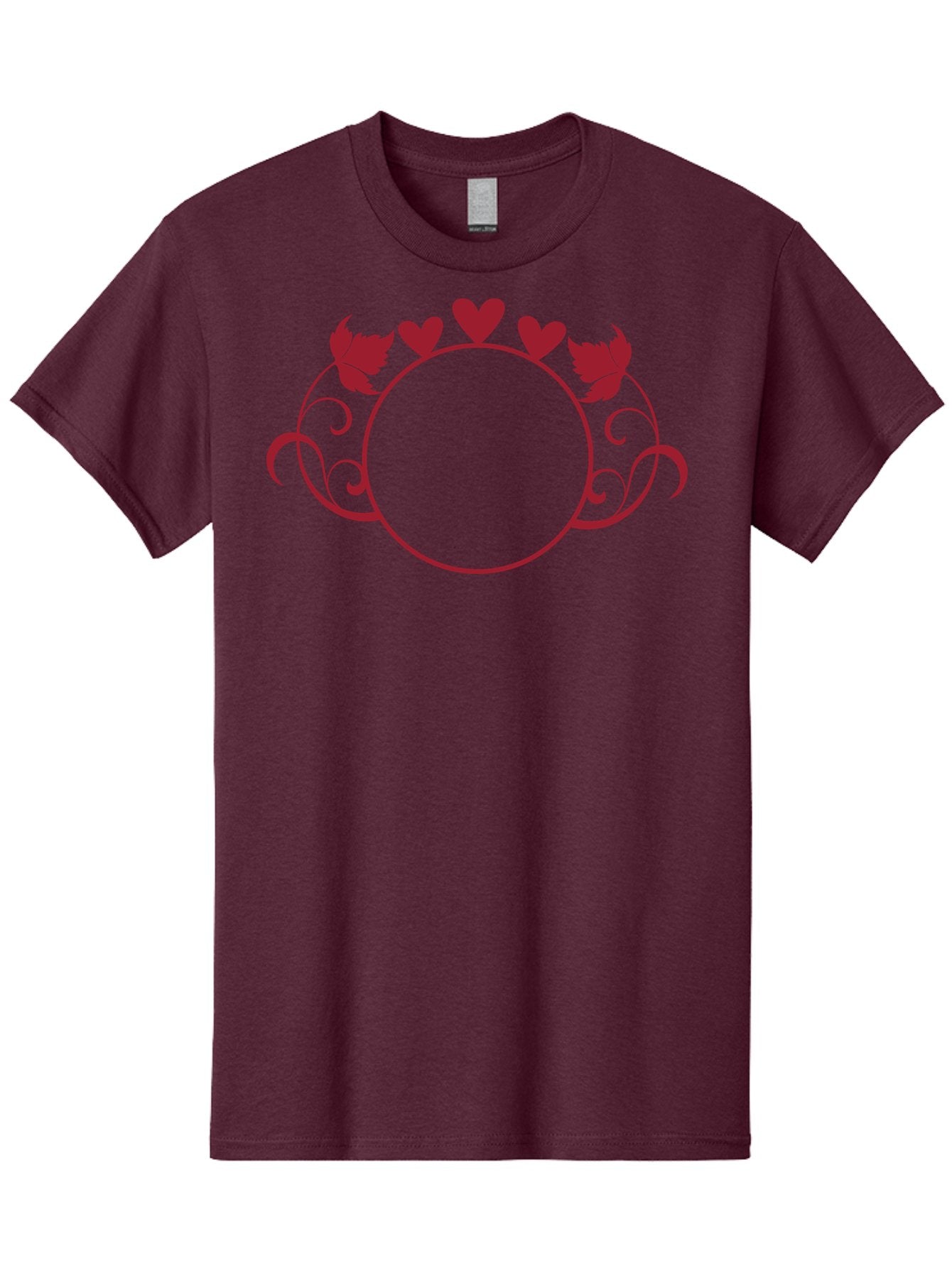 Hearts-And-Leaves-Circle Men'S Graphic Tee, 100% Cotton, Comfortable Casual Summer Wear, Machine Washable, Red Hearts, Leaves, Floral Frame, Decorative Border, Valentines Day Theme, Romantic Design, Elegant Frame, Love Symbol, Heart Shaped, Aac811 6