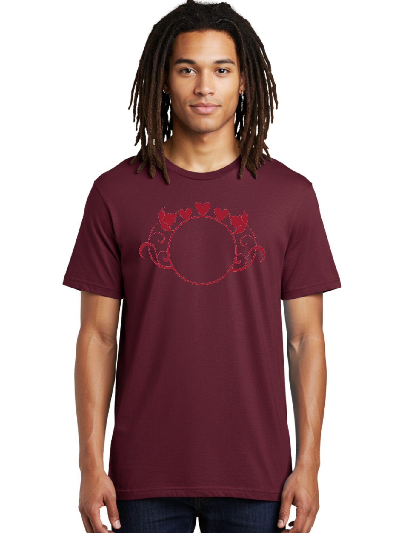Hearts-And-Leaves-Circle Men'S Graphic Tee, 100% Cotton, Comfortable Casual Summer Wear, Machine Washable, Red Hearts, Leaves, Floral Frame, Decorative Border, Valentines Day Theme, Romantic Design, Elegant Frame, Love Symbol, Heart Shaped, Aac811 14