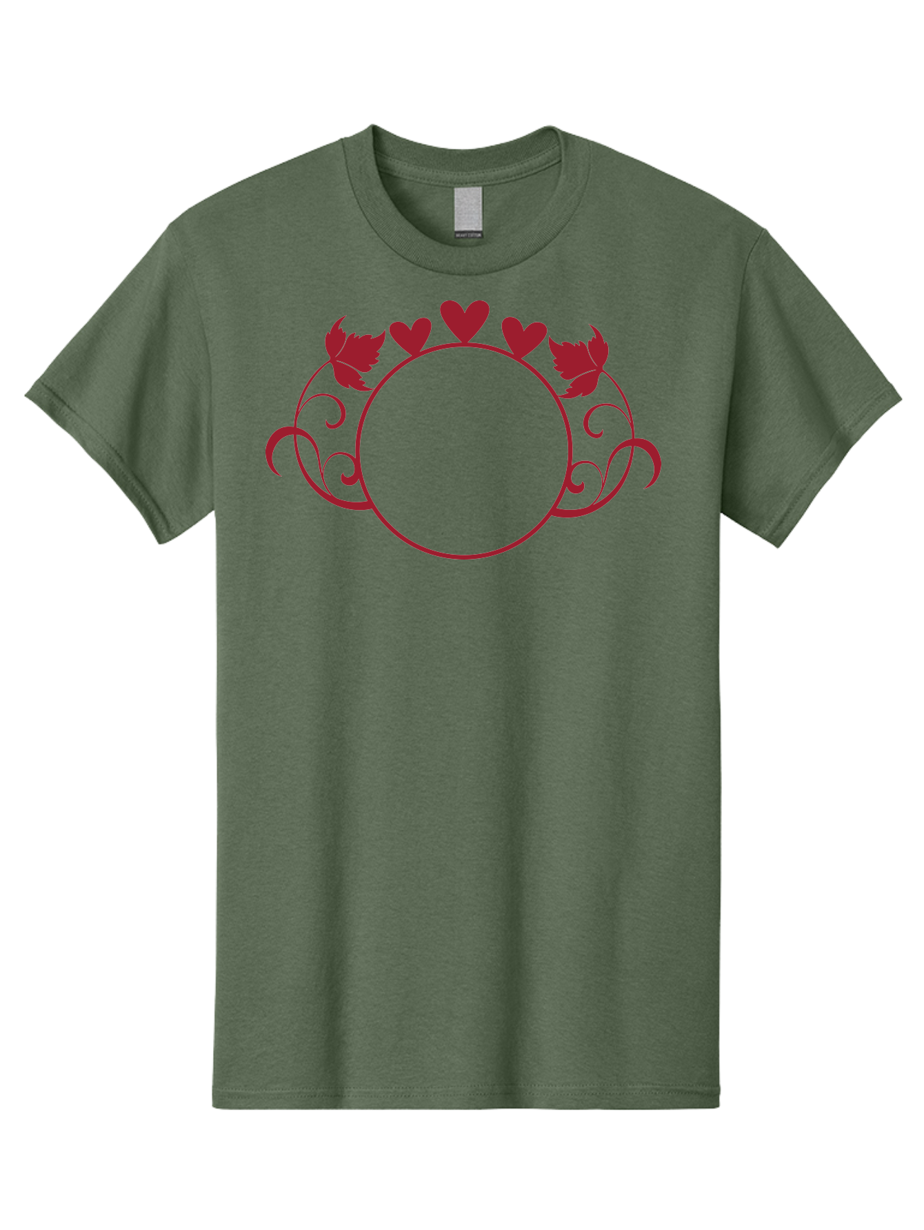 Hearts-And-Leaves-Circle Men'S Graphic Tee, 100% Cotton, Comfortable Casual Summer Wear, Machine Washable, Red Hearts, Leaves, Floral Frame, Decorative Border, Valentines Day Theme, Romantic Design, Elegant Frame, Love Symbol, Heart Shaped, Aac811