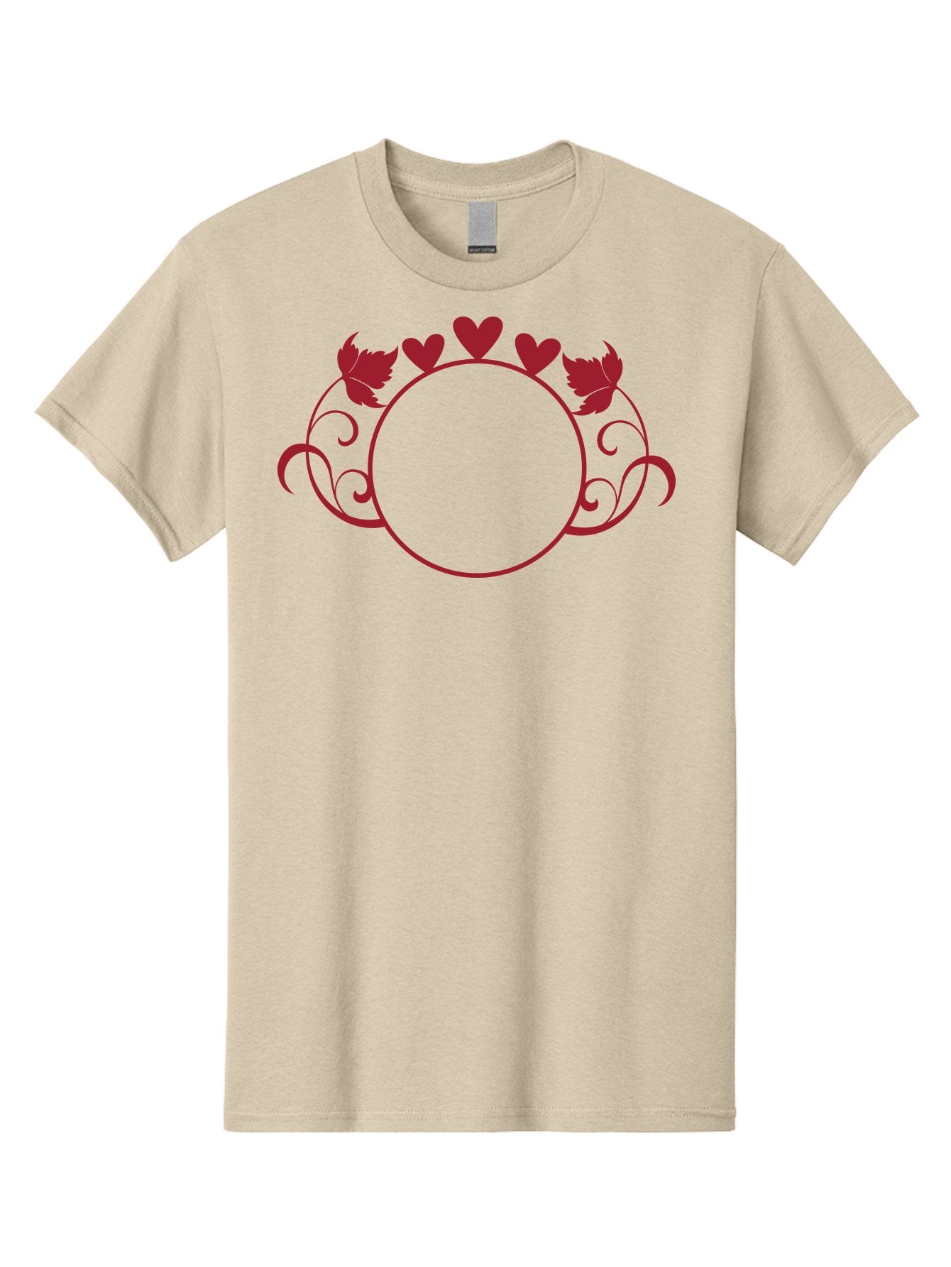 Hearts-And-Leaves-Circle Men'S Graphic Tee, 100% Cotton, Comfortable Casual Summer Wear, Machine Washable, Red Hearts, Leaves, Floral Frame, Decorative Border, Valentines Day Theme, Romantic Design, Elegant Frame, Love Symbol, Heart Shaped, Aac811 5