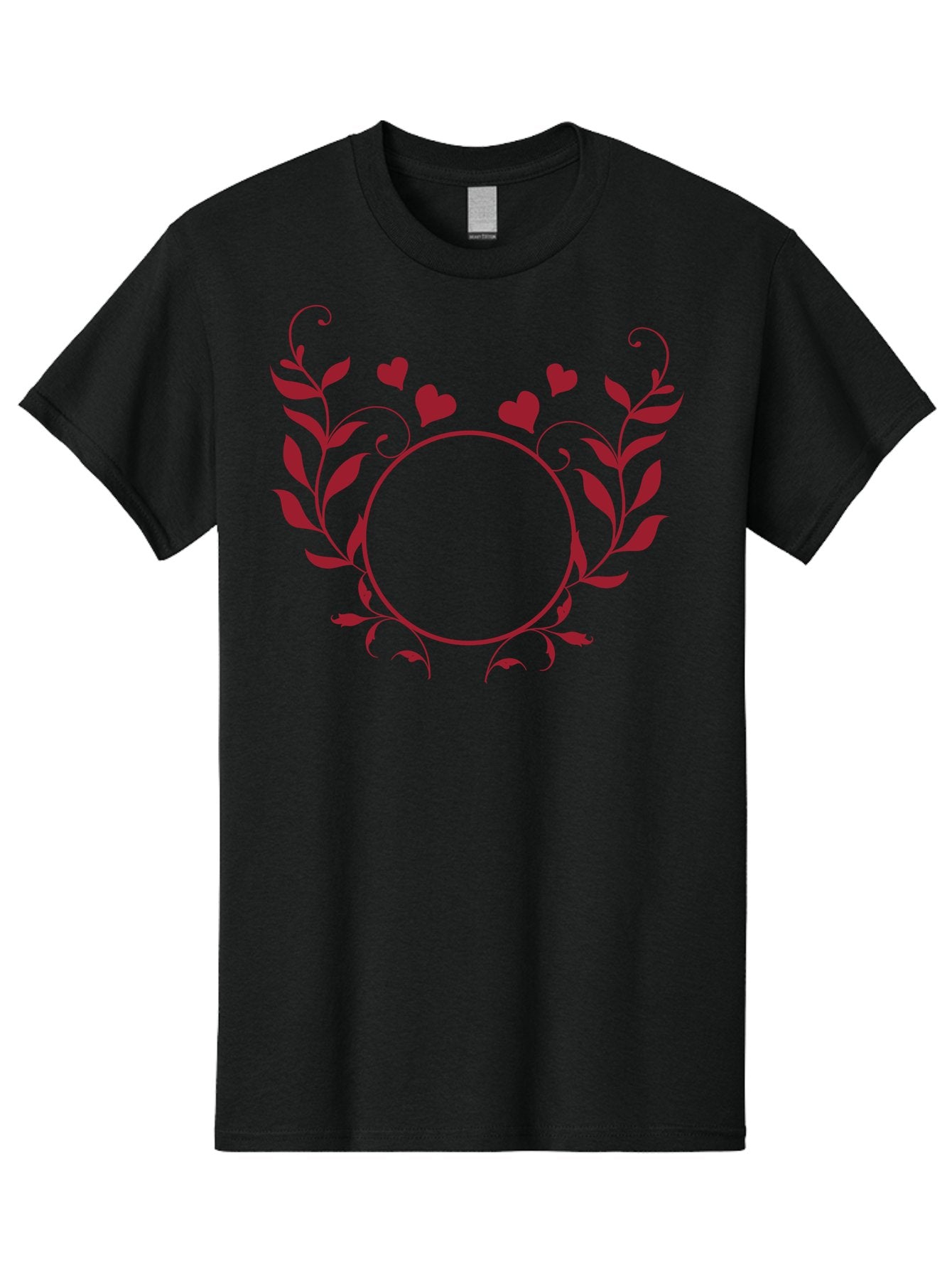 Hearts-And-Vines-Frame Men'S Graphic Tee, 100% Cotton, Comfortable Casual Summer Wear, Machine Washable, Floral Wreath, Red Hearts, Circle Frame, Elegant Design, Romantic Elements, Decorative Border, Heart Motif, Vine Pattern, Classic Style Aac812 4