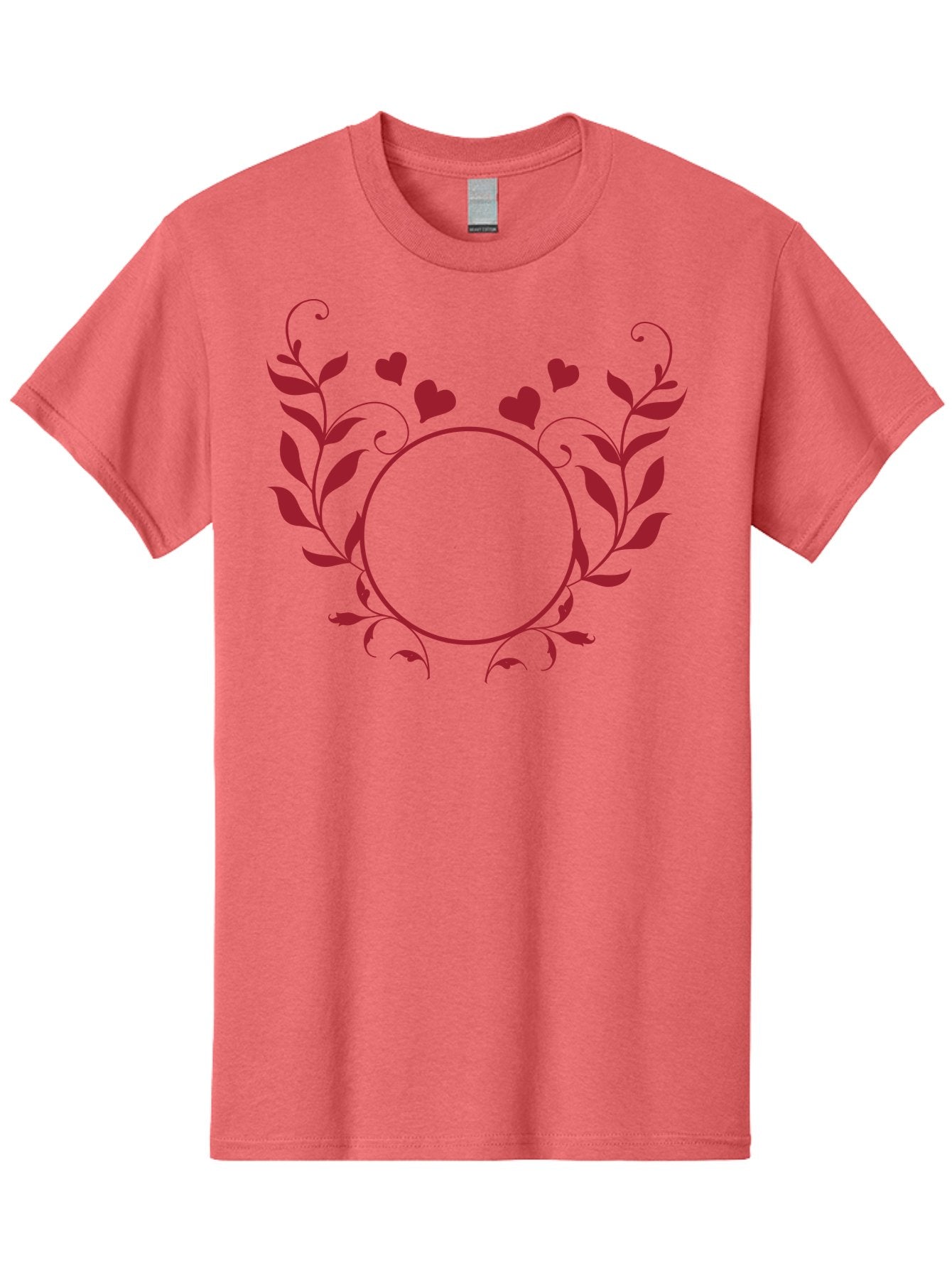 Hearts-And-Vines-Frame Men'S Graphic Tee, 100% Cotton, Comfortable Casual Summer Wear, Machine Washable, Floral Wreath, Red Hearts, Circle Frame, Elegant Design, Romantic Elements, Decorative Border, Heart Motif, Vine Pattern, Classic Style Aac812 5