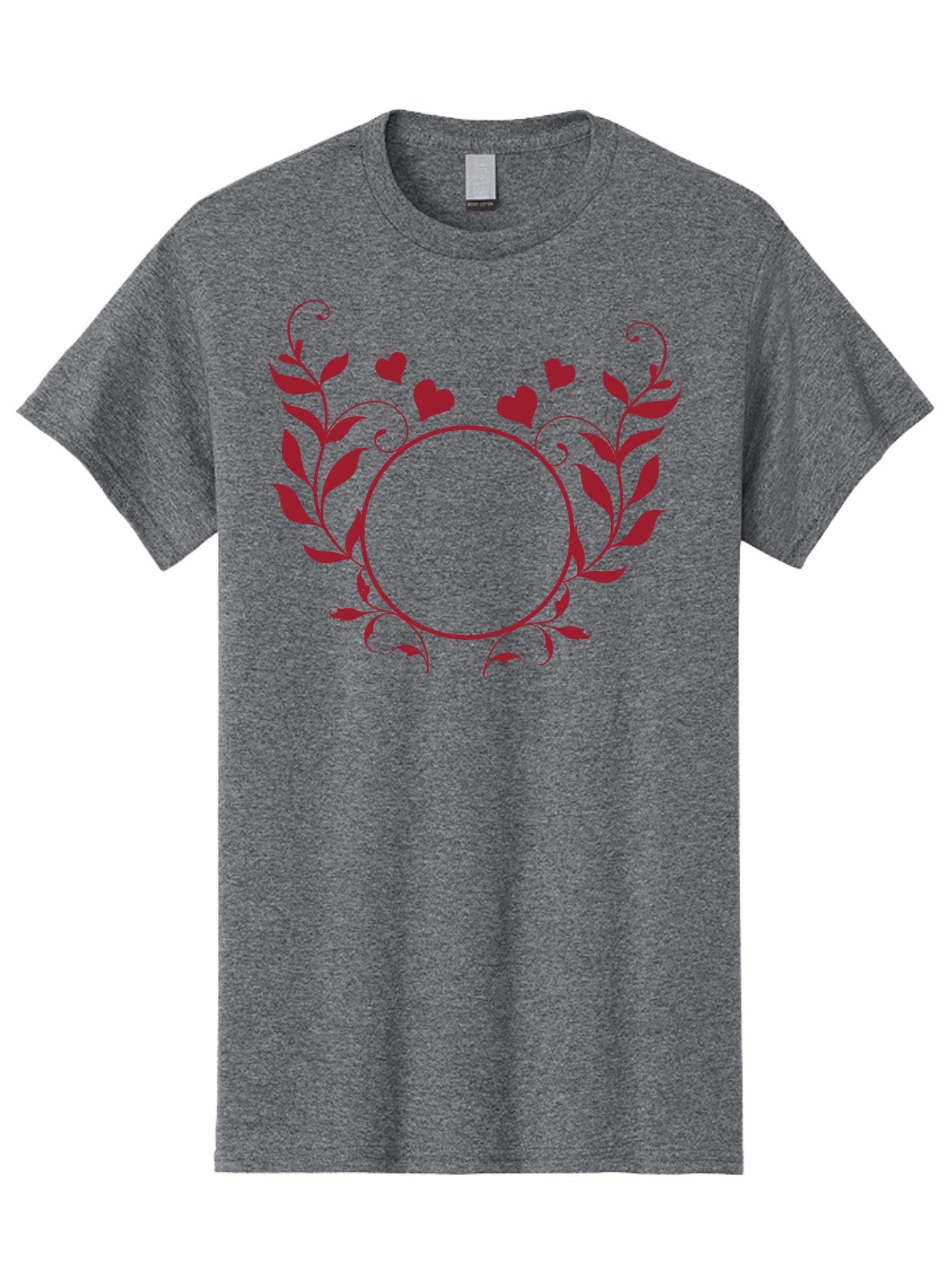 Hearts-And-Vines-Frame Men'S Graphic Tee, 100% Cotton, Comfortable Casual Summer Wear, Machine Washable, Floral Wreath, Red Hearts, Circle Frame, Elegant Design, Romantic Elements, Decorative Border, Heart Motif, Vine Pattern, Classic Style Aac812 3