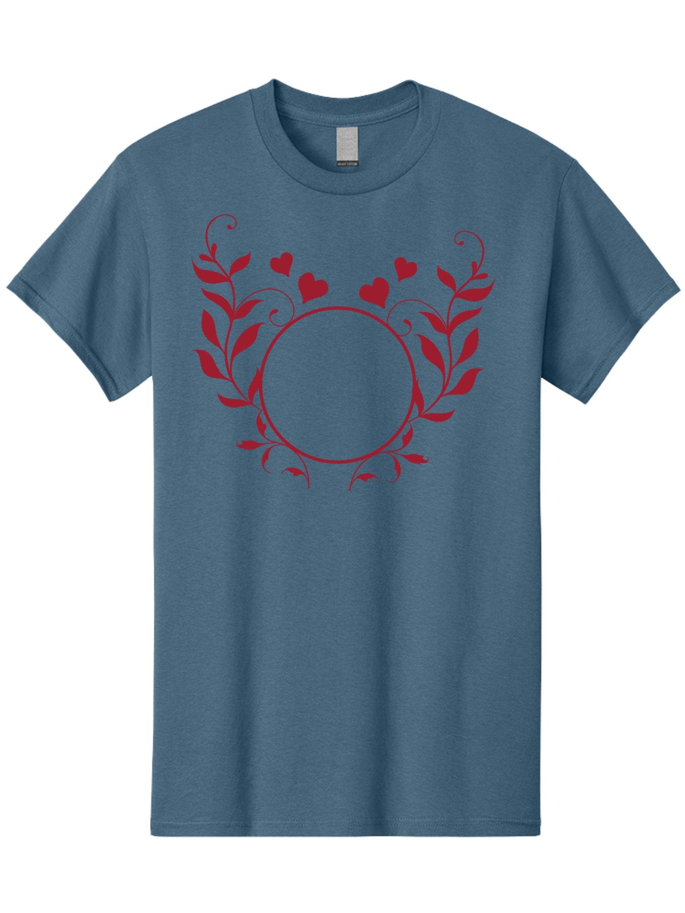 Hearts-And-Vines-Frame Men'S Graphic Tee, 100% Cotton, Comfortable Casual Summer Wear, Machine Washable, Floral Wreath, Red Hearts, Circle Frame, Elegant Design, Romantic Elements, Decorative Border, Heart Motif, Vine Pattern, Classic Style Aac812 9