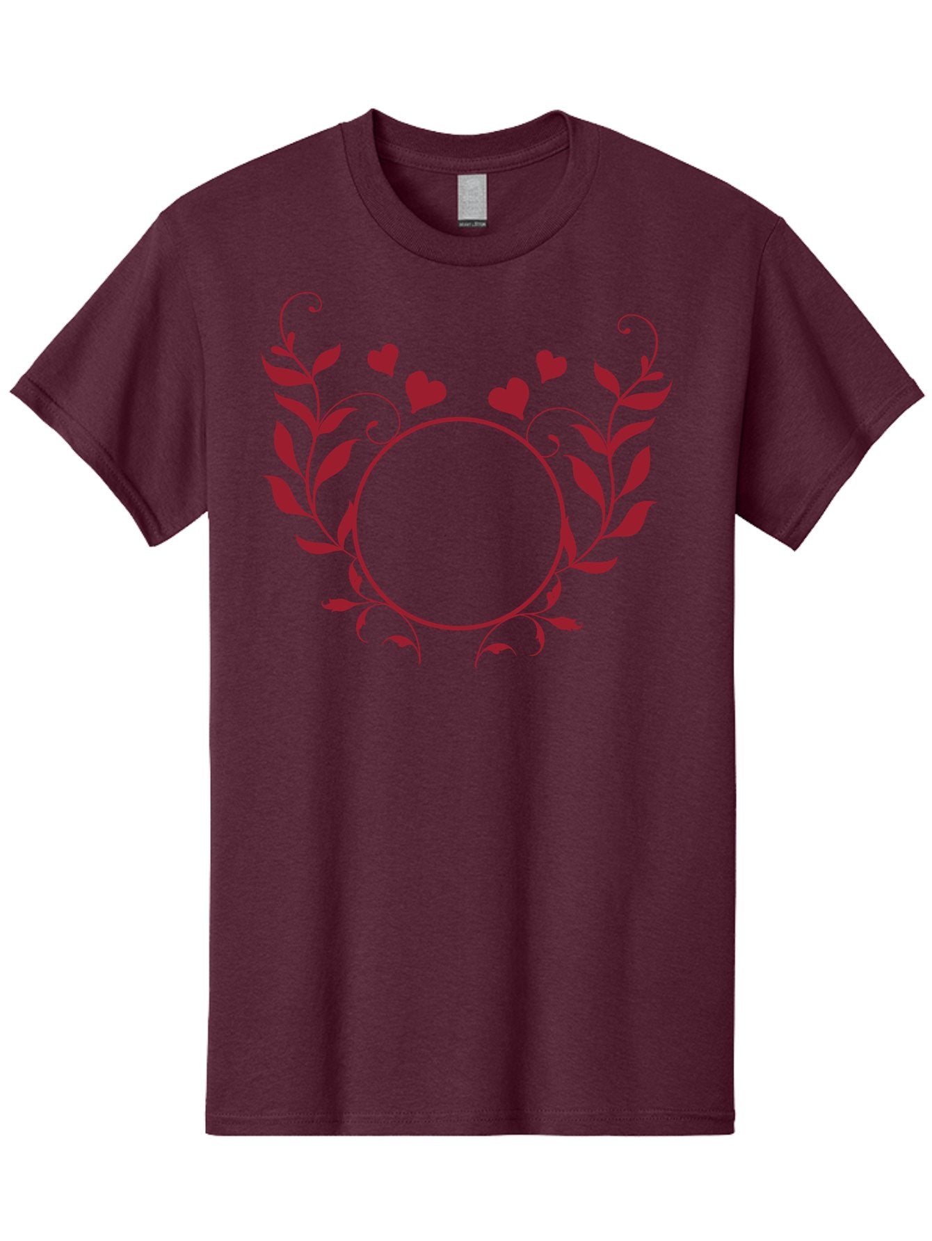Hearts-And-Vines-Frame Men'S Graphic Tee, 100% Cotton, Comfortable Casual Summer Wear, Machine Washable, Floral Wreath, Red Hearts, Circle Frame, Elegant Design, Romantic Elements, Decorative Border, Heart Motif, Vine Pattern, Classic Style Aac812 7
