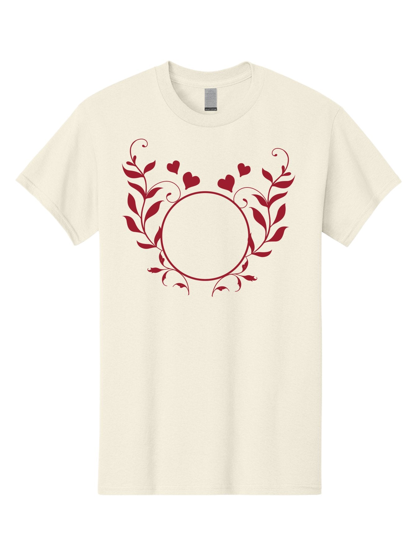 Hearts-And-Vines-Frame Men'S Graphic Tee, 100% Cotton, Comfortable Casual Summer Wear, Machine Washable, Floral Wreath, Red Hearts, Circle Frame, Elegant Design, Romantic Elements, Decorative Border, Heart Motif, Vine Pattern, Classic Style Aac812 6