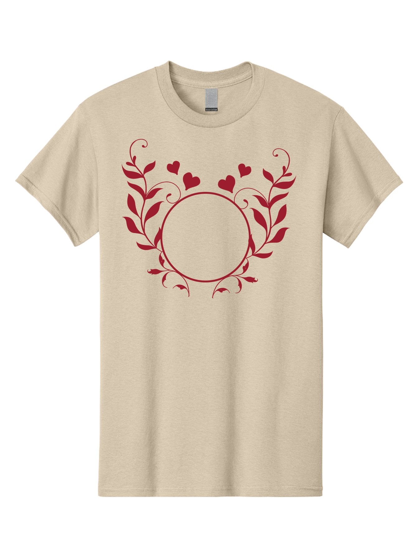 Hearts-And-Vines-Frame Men'S Graphic Tee, 100% Cotton, Comfortable Casual Summer Wear, Machine Washable, Floral Wreath, Red Hearts, Circle Frame, Elegant Design, Romantic Elements, Decorative Border, Heart Motif, Vine Pattern, Classic Style Aac812 13