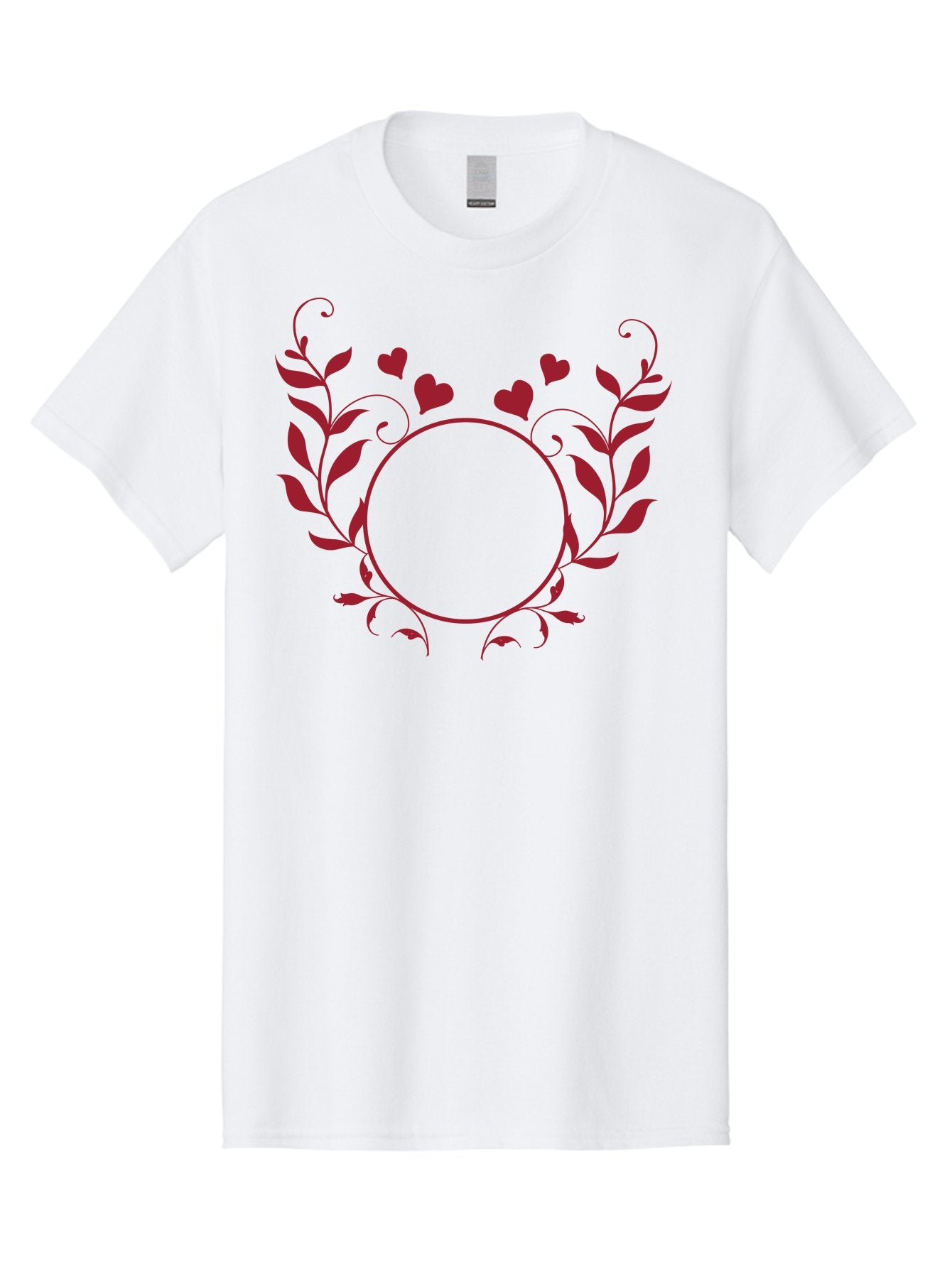 Hearts-And-Vines-Frame Men'S Graphic Tee, 100% Cotton, Comfortable Casual Summer Wear, Machine Washable, Floral Wreath, Red Hearts, Circle Frame, Elegant Design, Romantic Elements, Decorative Border, Heart Motif, Vine Pattern, Classic Style Aac812 14