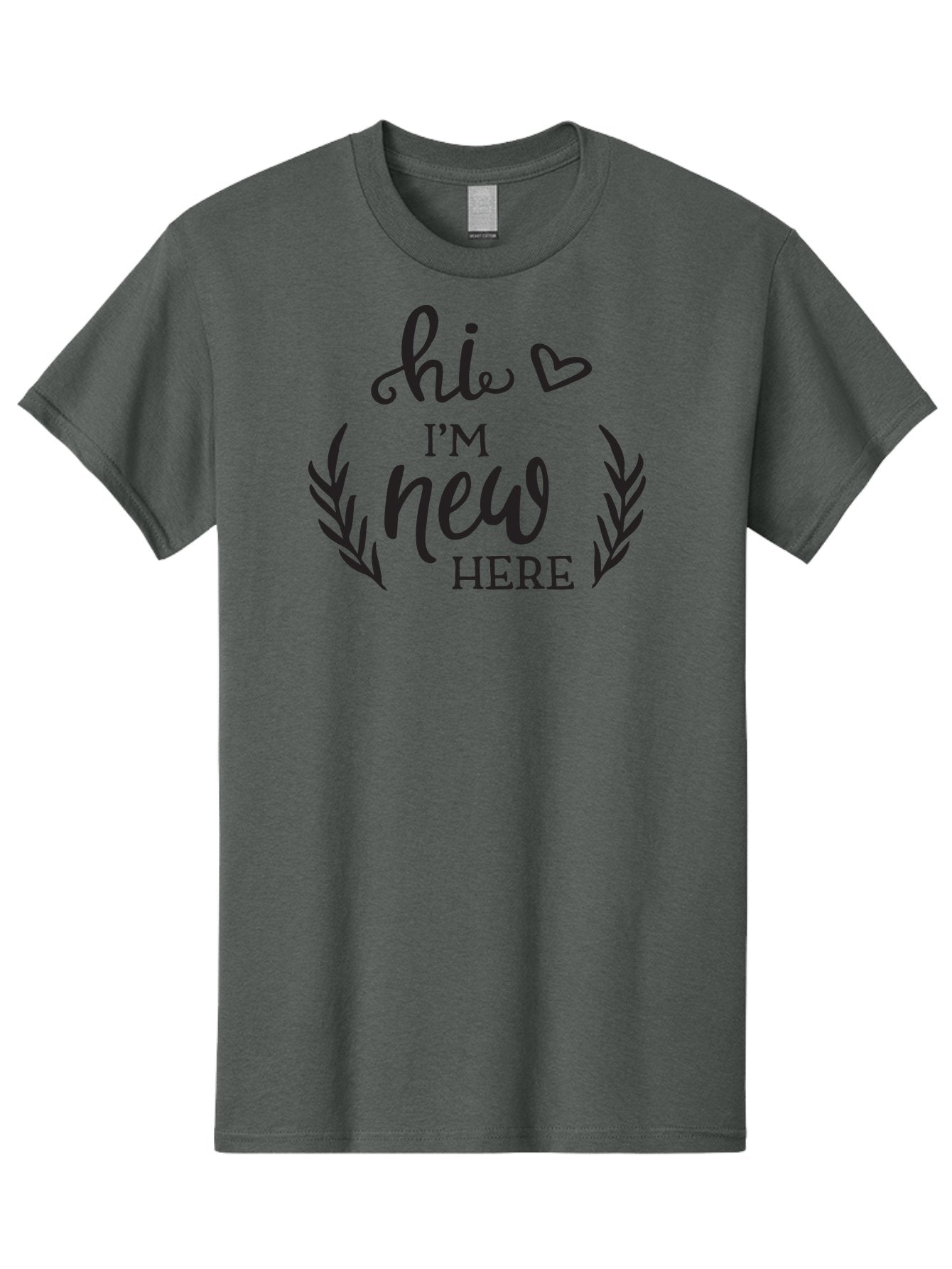 Hi-I-M-New-Here Men'S Graphic Tee, 100% Cotton, Comfortable Casual Summer Wear, Machine Washable, Social Media Greeting, New Community Member, Friendly Welcome, Introductory Post, Hello Message, Laurel Wreath Design, Heart Symbol, Aac818 5