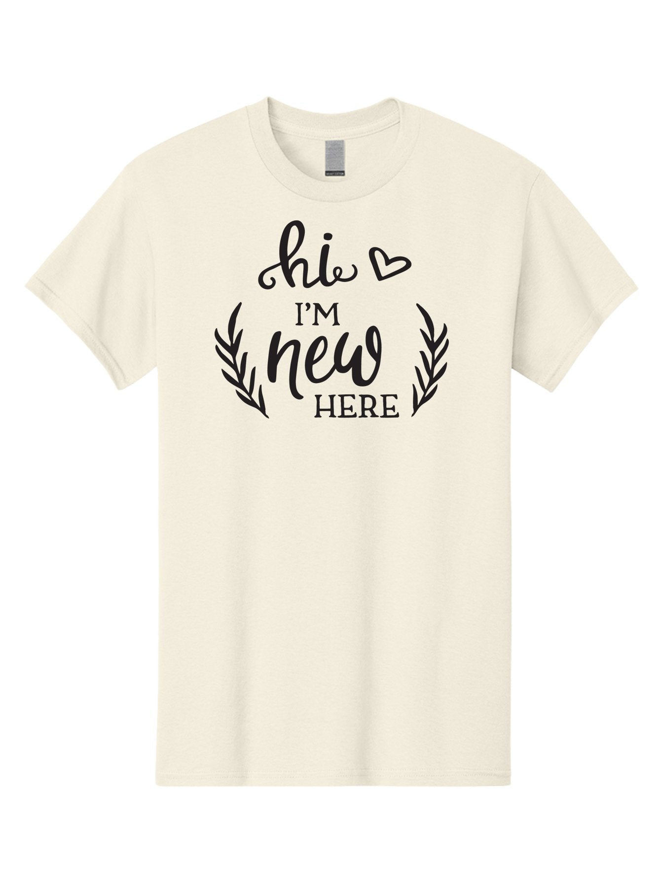 Hi-I-M-New-Here Men'S Graphic Tee, 100% Cotton, Comfortable Casual Summer Wear, Machine Washable, Social Media Greeting, New Community Member, Friendly Welcome, Introductory Post, Hello Message, Laurel Wreath Design, Heart Symbol, Aac818