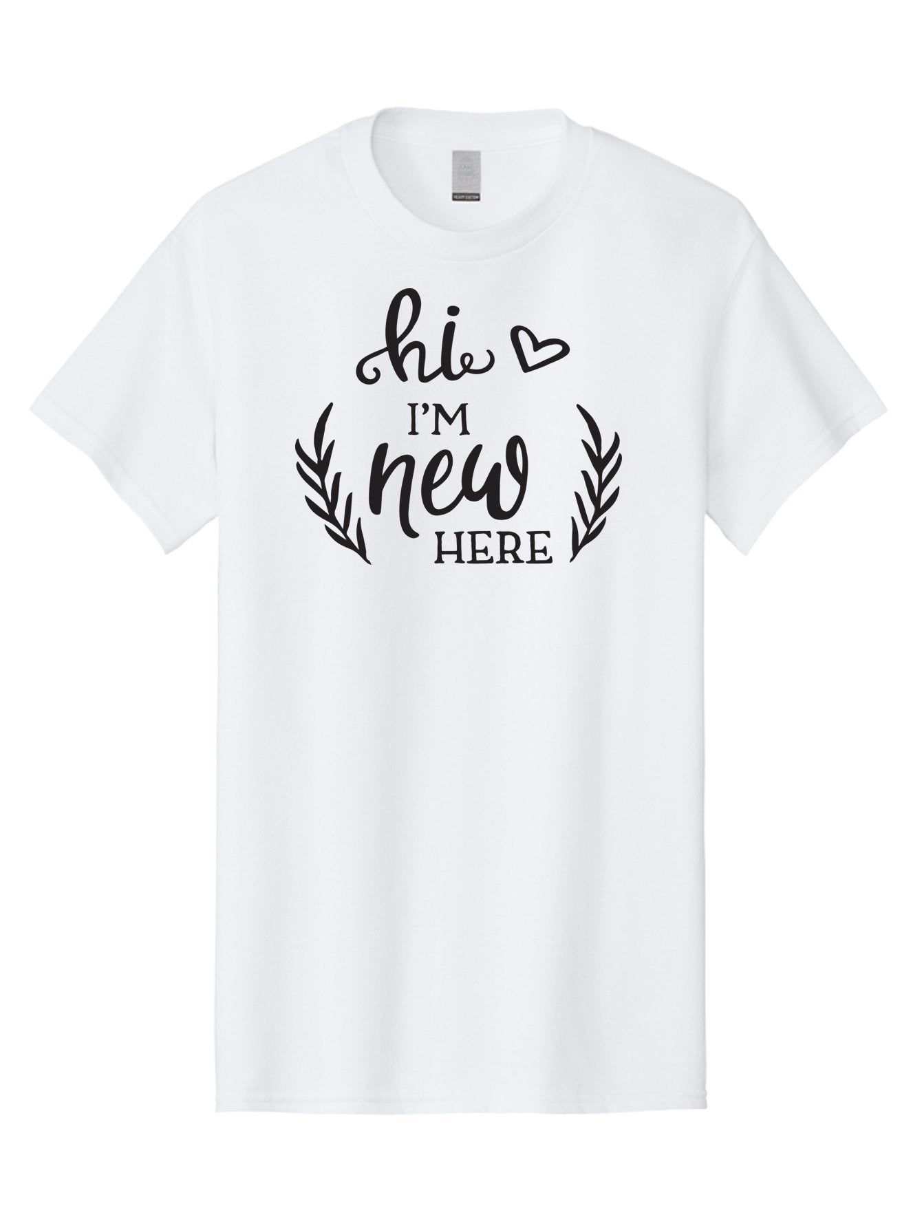 Hi-I-M-New-Here Men'S Graphic Tee, 100% Cotton, Comfortable Casual Summer Wear, Machine Washable, Social Media Greeting, New Community Member, Friendly Welcome, Introductory Post, Hello Message, Laurel Wreath Design, Heart Symbol, Aac818