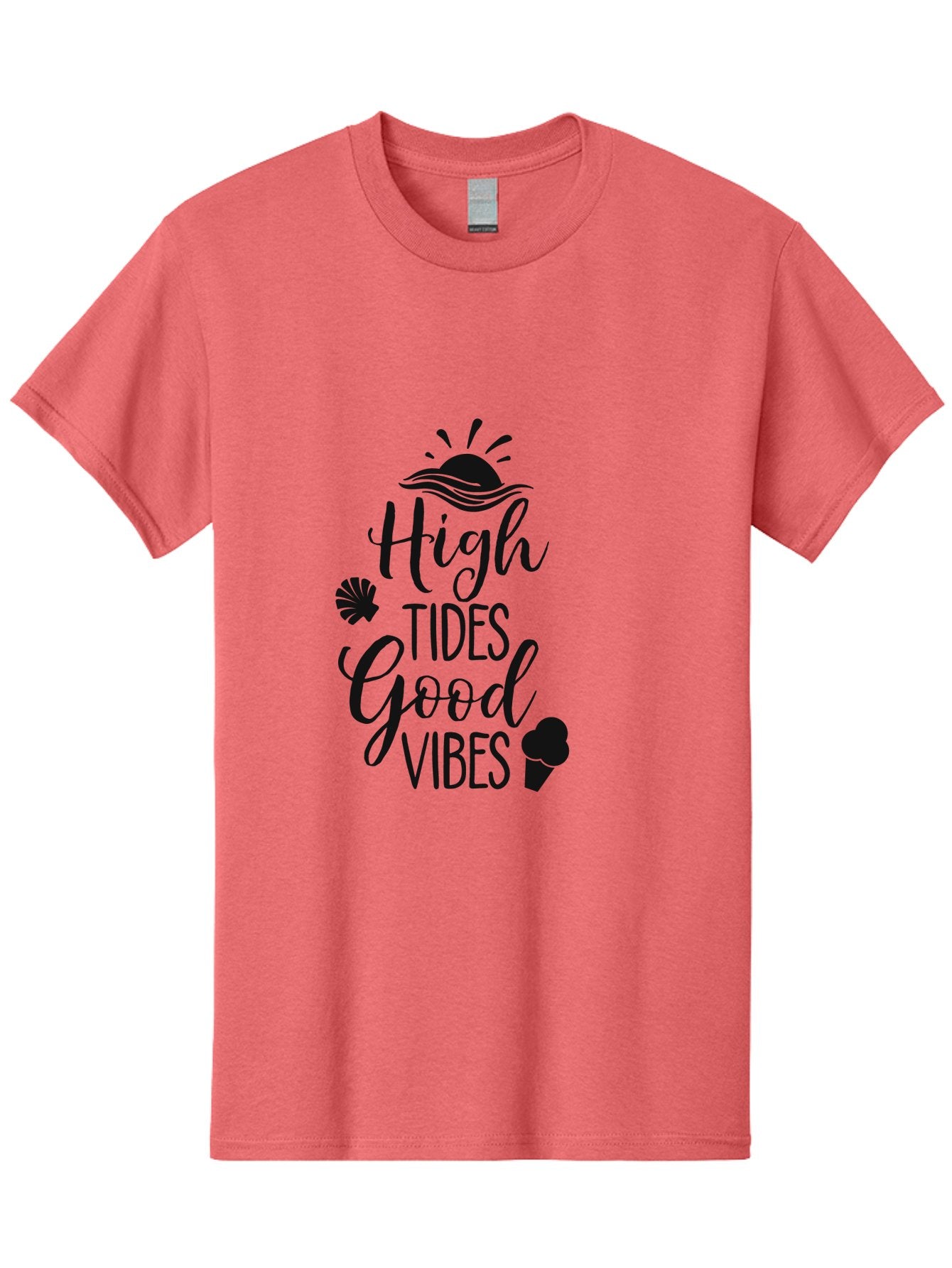 High-Tides-Good-Vibes Men'S Graphic Tee, 100% Cotton, Comfortable Casual Summer Wear, Machine Washable, Ocean Inspiration, Beach Vibes, Good Energy, Sea Shells, Positive Affirmations, Coastal Lifestyle, Motivational Quotes, Summer Vibes Aac819 5