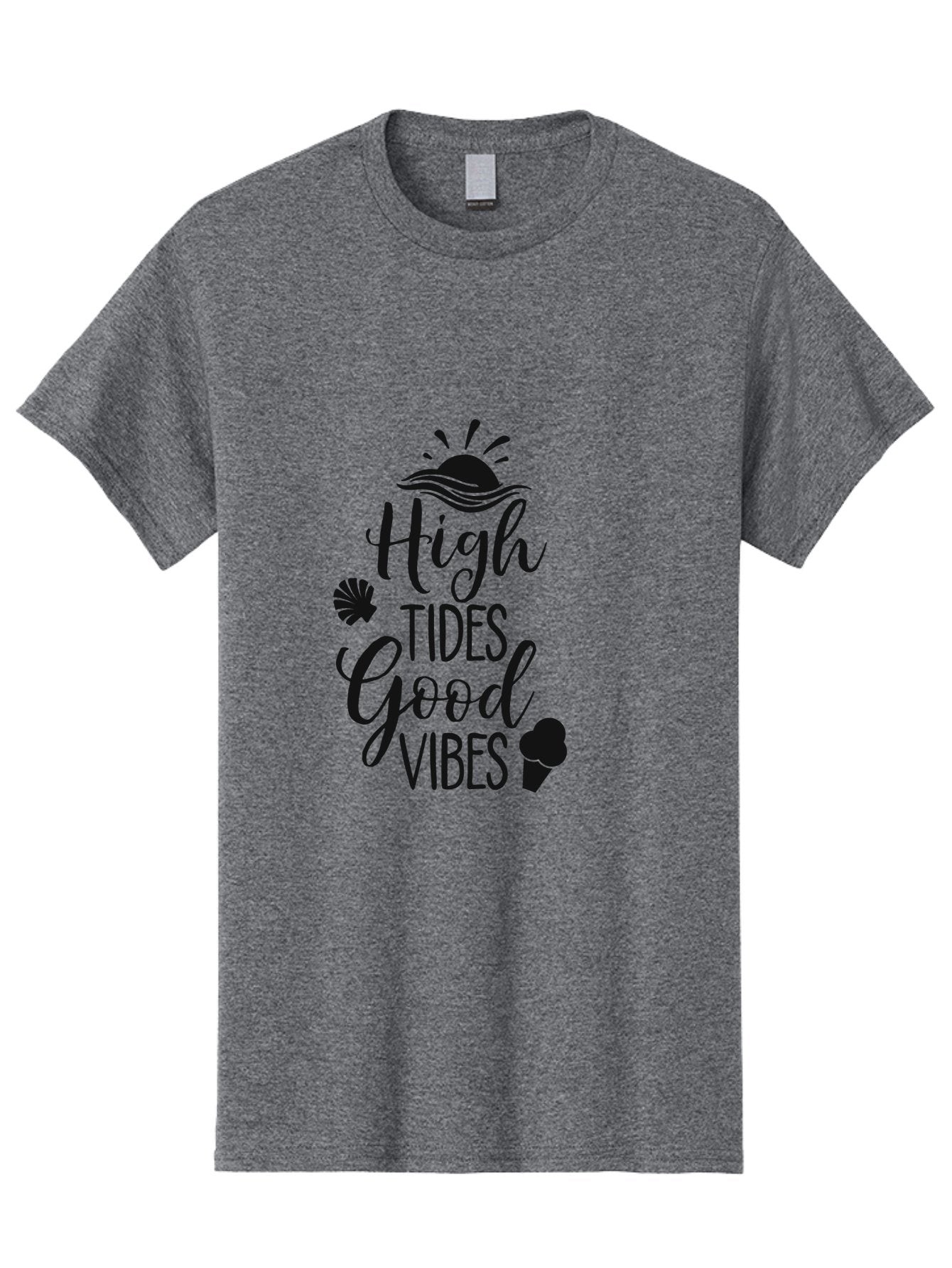 High-Tides-Good-Vibes Men'S Graphic Tee, 100% Cotton, Comfortable Casual Summer Wear, Machine Washable, Ocean Inspiration, Beach Vibes, Good Energy, Sea Shells, Positive Affirmations, Coastal Lifestyle, Motivational Quotes, Summer Vibes Aac819