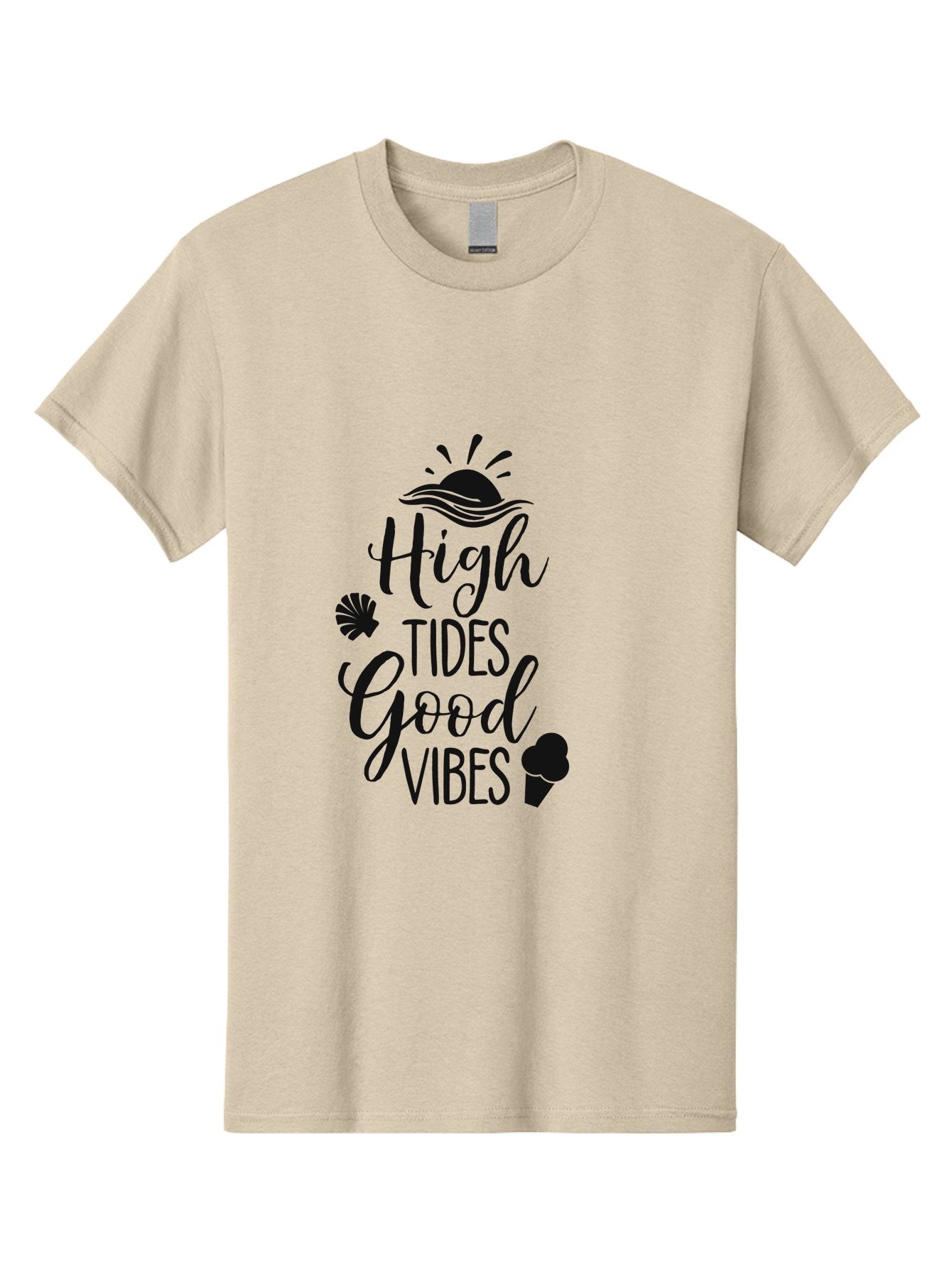 High-Tides-Good-Vibes Men'S Graphic Tee, 100% Cotton, Comfortable Casual Summer Wear, Machine Washable, Ocean Inspiration, Beach Vibes, Good Energy, Sea Shells, Positive Affirmations, Coastal Lifestyle, Motivational Quotes, Summer Vibes Aac819 15