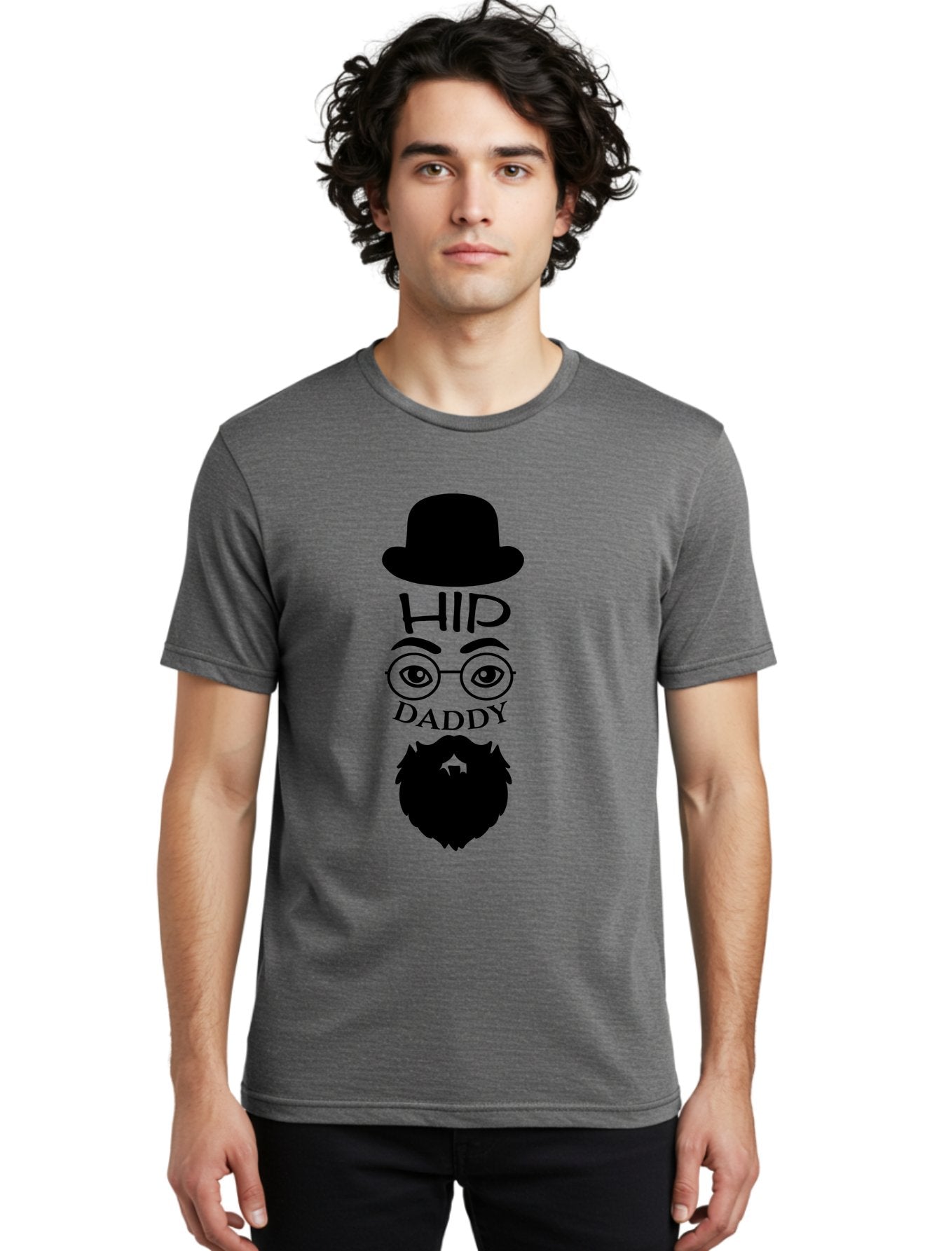 Hip-Daddy Men'S Graphic Tee, 100% Cotton, Comfortable Casual Summer Wear, Machine Washable, Hip Daddy, Bearded Man, Vintage Style, Round Glasses, Bowler Hat, Modern Daddy, Stylish Dad, Fashion Illustration, Hipster Daddy Aac820 22