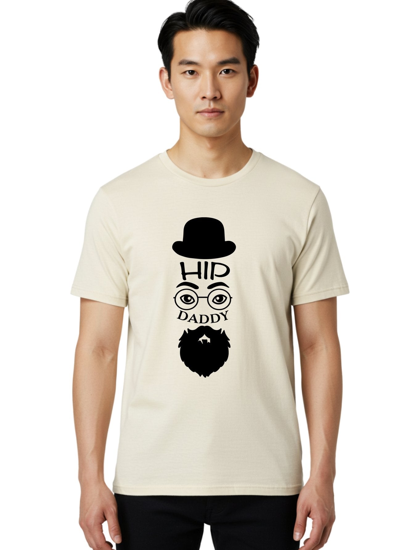Hip-Daddy Men'S Graphic Tee, 100% Cotton, Comfortable Casual Summer Wear, Machine Washable, Hip Daddy, Bearded Man, Vintage Style, Round Glasses, Bowler Hat, Modern Daddy, Stylish Dad, Fashion Illustration, Hipster Daddy Aac820 21