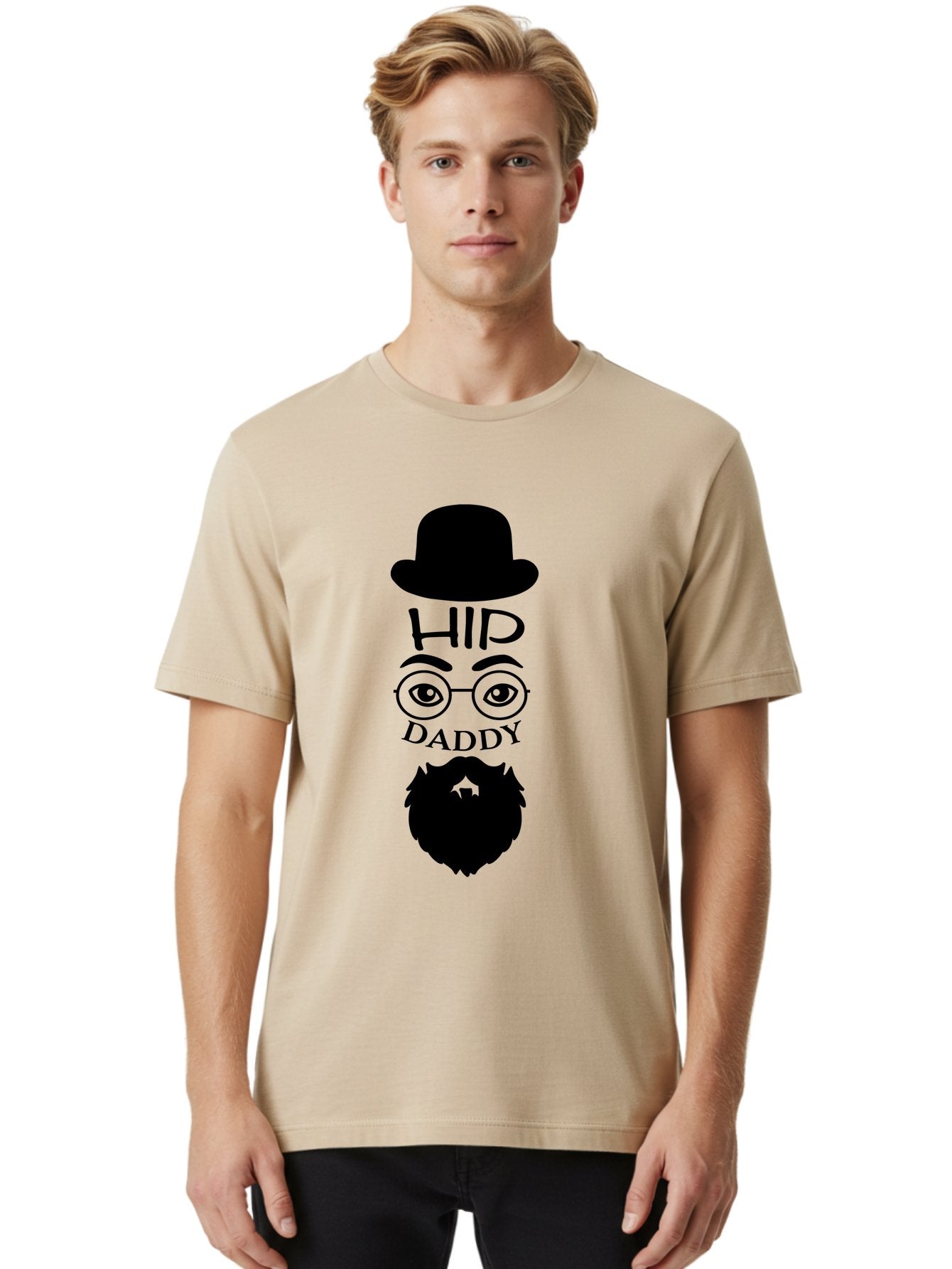 Hip-Daddy Men'S Graphic Tee, 100% Cotton, Comfortable Casual Summer Wear, Machine Washable, Hip Daddy, Bearded Man, Vintage Style, Round Glasses, Bowler Hat, Modern Daddy, Stylish Dad, Fashion Illustration, Hipster Daddy Aac820 23