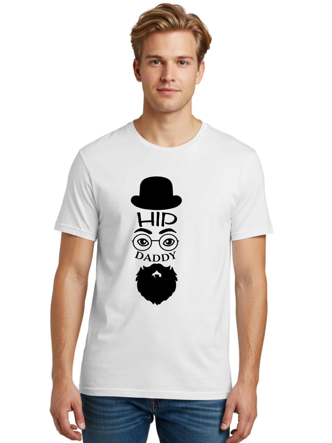 Hip-Daddy Men'S Graphic Tee, 100% Cotton, Comfortable Casual Summer Wear, Machine Washable, Hip Daddy, Bearded Man, Vintage Style, Round Glasses, Bowler Hat, Modern Daddy, Stylish Dad, Fashion Illustration, Hipster Daddy Aac820 28