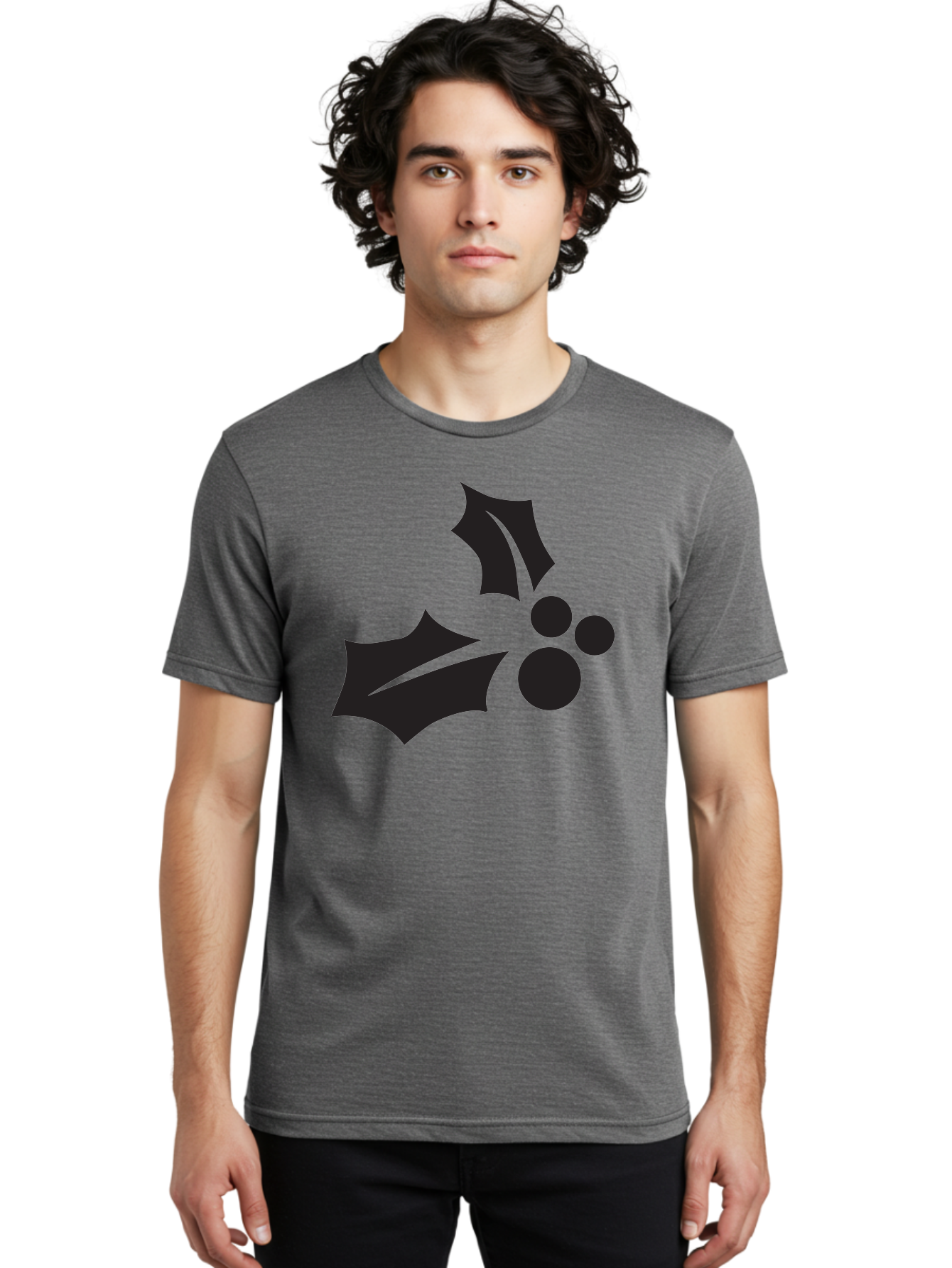 Holly-Leaves-And-Berries Men'S Graphic Tee, 100% Cotton, Comfortable Casual Summer Wear, Machine Washable, Holiday Holly, Christmas Leaves, Festive Berries, Black Silhouette, Minimalist Design, Winter Decor, Seasonal Graphics Aac823 26