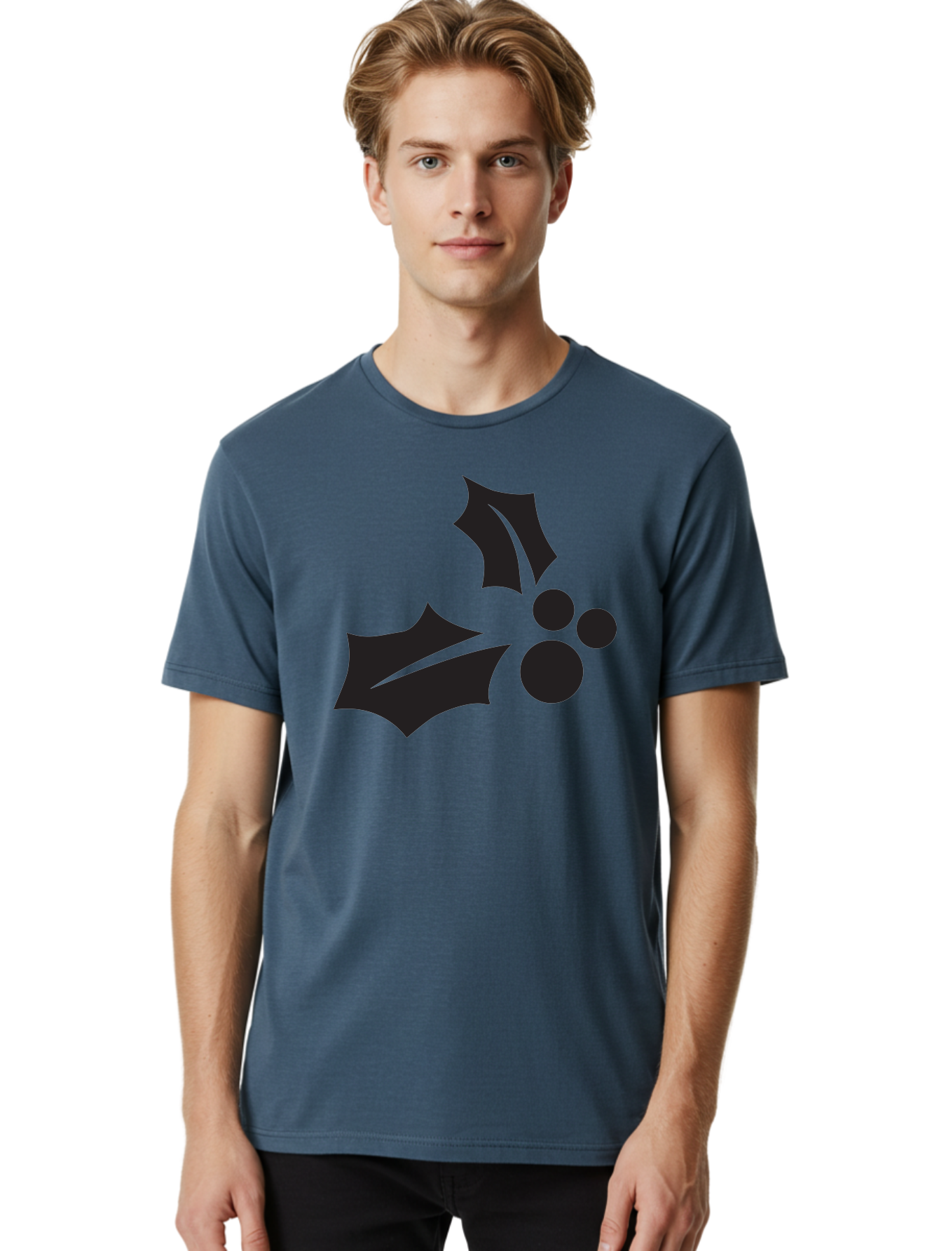 Holly-Leaves-And-Berries Men'S Graphic Tee, 100% Cotton, Comfortable Casual Summer Wear, Machine Washable, Holiday Holly, Christmas Leaves, Festive Berries, Black Silhouette, Minimalist Design, Winter Decor, Seasonal Graphics Aac823 28