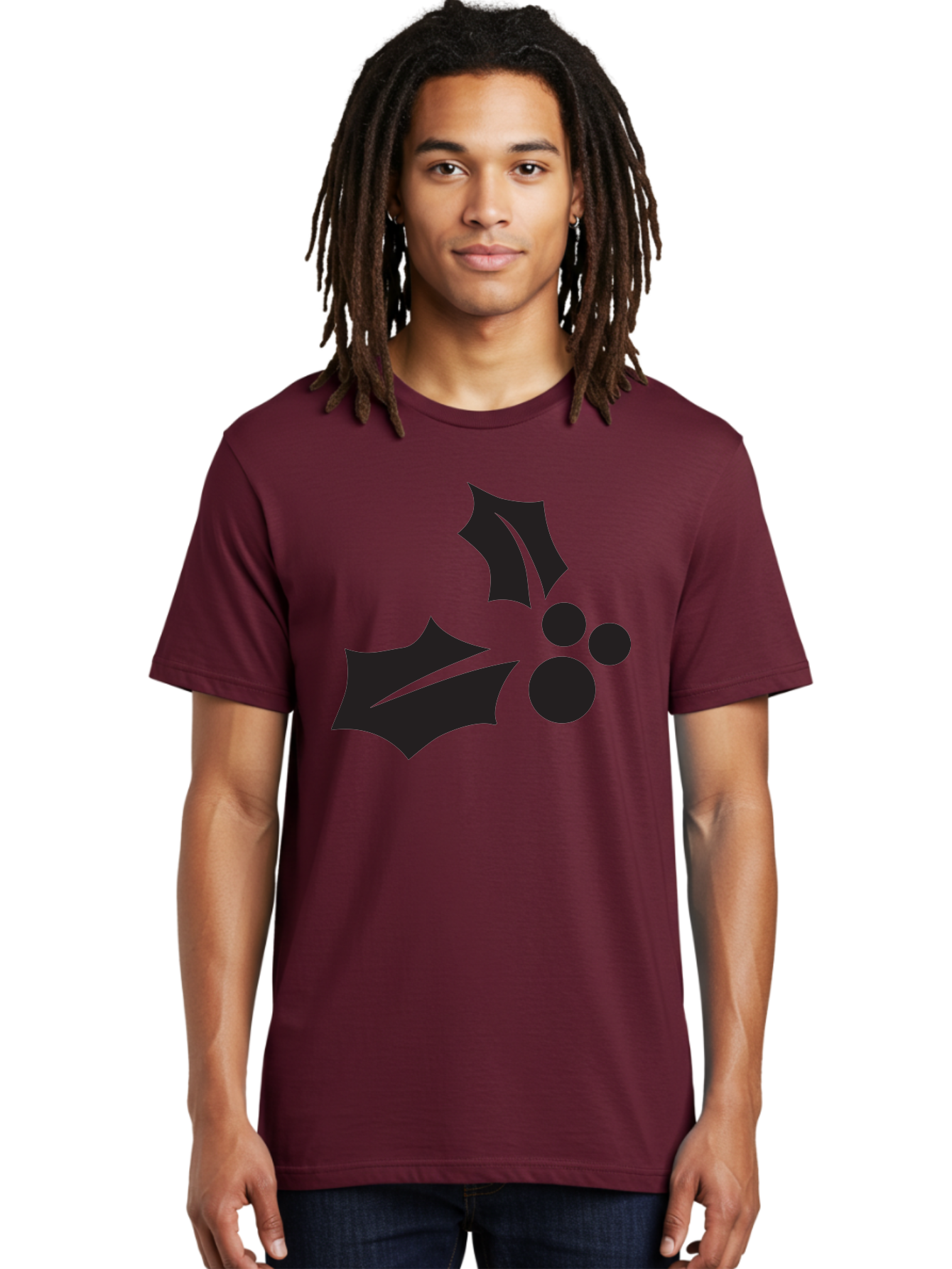 Holly-Leaves-And-Berries Men'S Graphic Tee, 100% Cotton, Comfortable Casual Summer Wear, Machine Washable, Holiday Holly, Christmas Leaves, Festive Berries, Black Silhouette, Minimalist Design, Winter Decor, Seasonal Graphics Aac823 6
