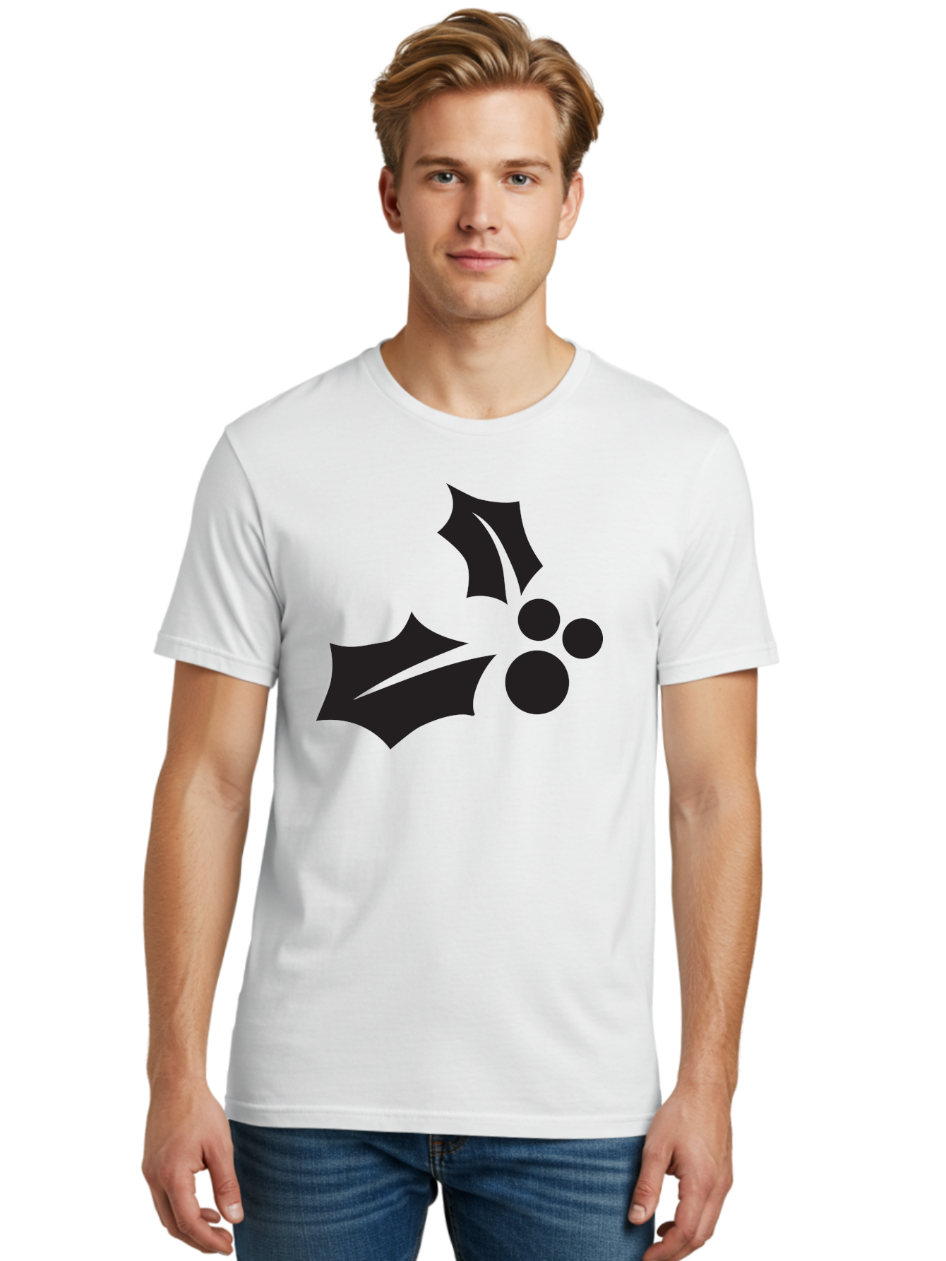 Holly-Leaves-And-Berries Men'S Graphic Tee, 100% Cotton, Comfortable Casual Summer Wear, Machine Washable, Holiday Holly, Christmas Leaves, Festive Berries, Black Silhouette, Minimalist Design, Winter Decor, Seasonal Graphics Aac823 20