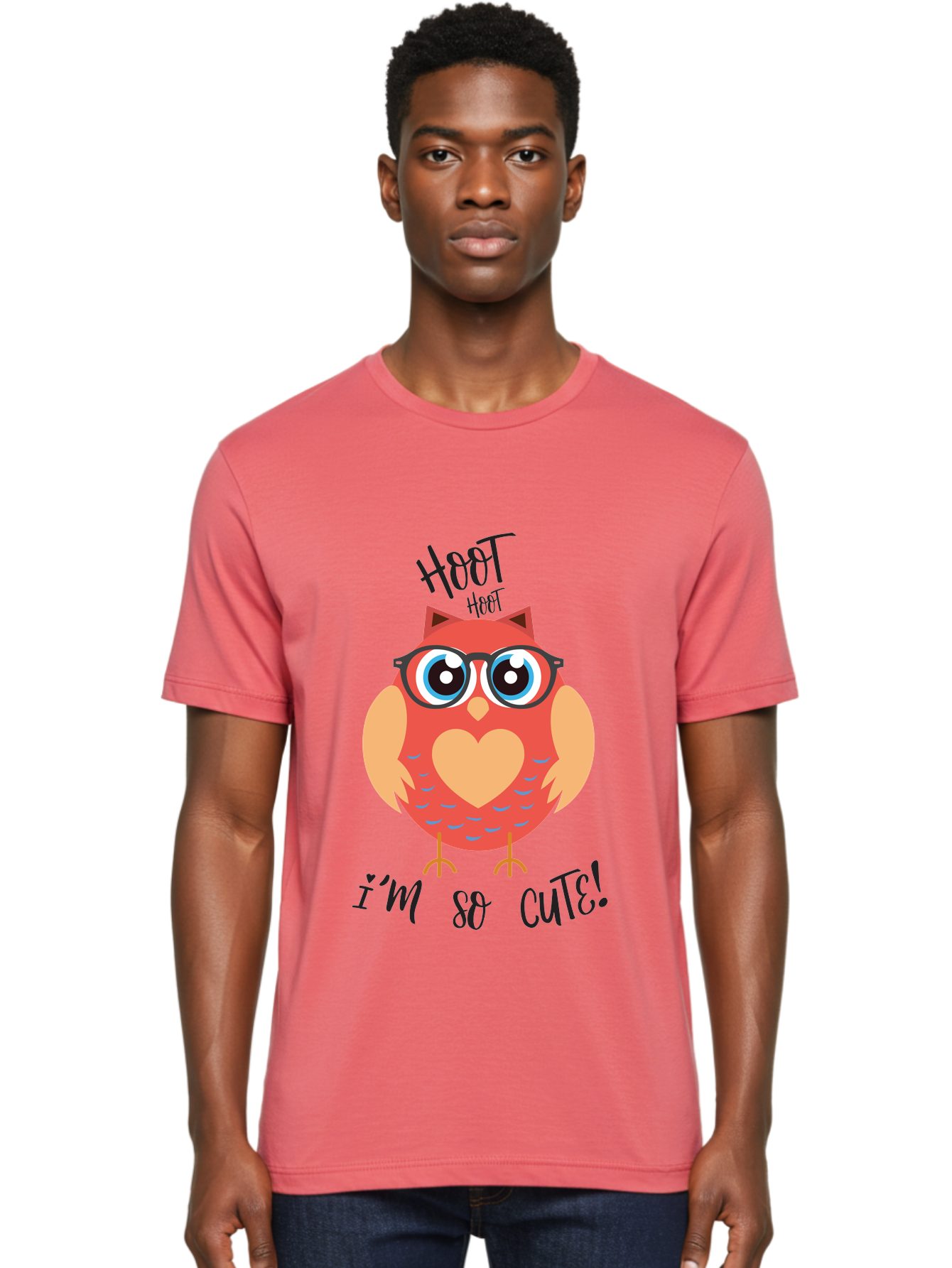 Hoot-Hoot-Owl Men'S Graphic Tee, 100% Cotton, Comfortable Casual Summer Wear, Machine Washable, Cartoon Owl, Heart-Shaped Chest, Glasses, Big Eyes, Cute Animal, Funny Illustration, Whimsical Design, Hoot Hoot, Adorable Creature, Aac827 14