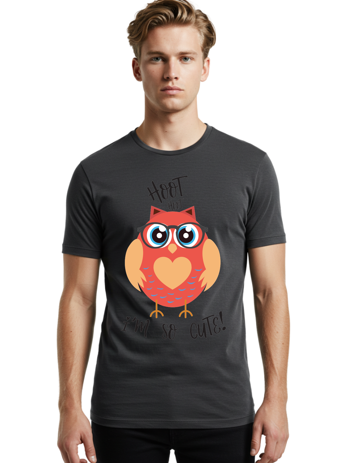 Hoot-Hoot-Owl Men'S Graphic Tee, 100% Cotton, Comfortable Casual Summer Wear, Machine Washable, Cartoon Owl, Heart-Shaped Chest, Glasses, Big Eyes, Cute Animal, Funny Illustration, Whimsical Design, Hoot Hoot, Adorable Creature, Aac827 6