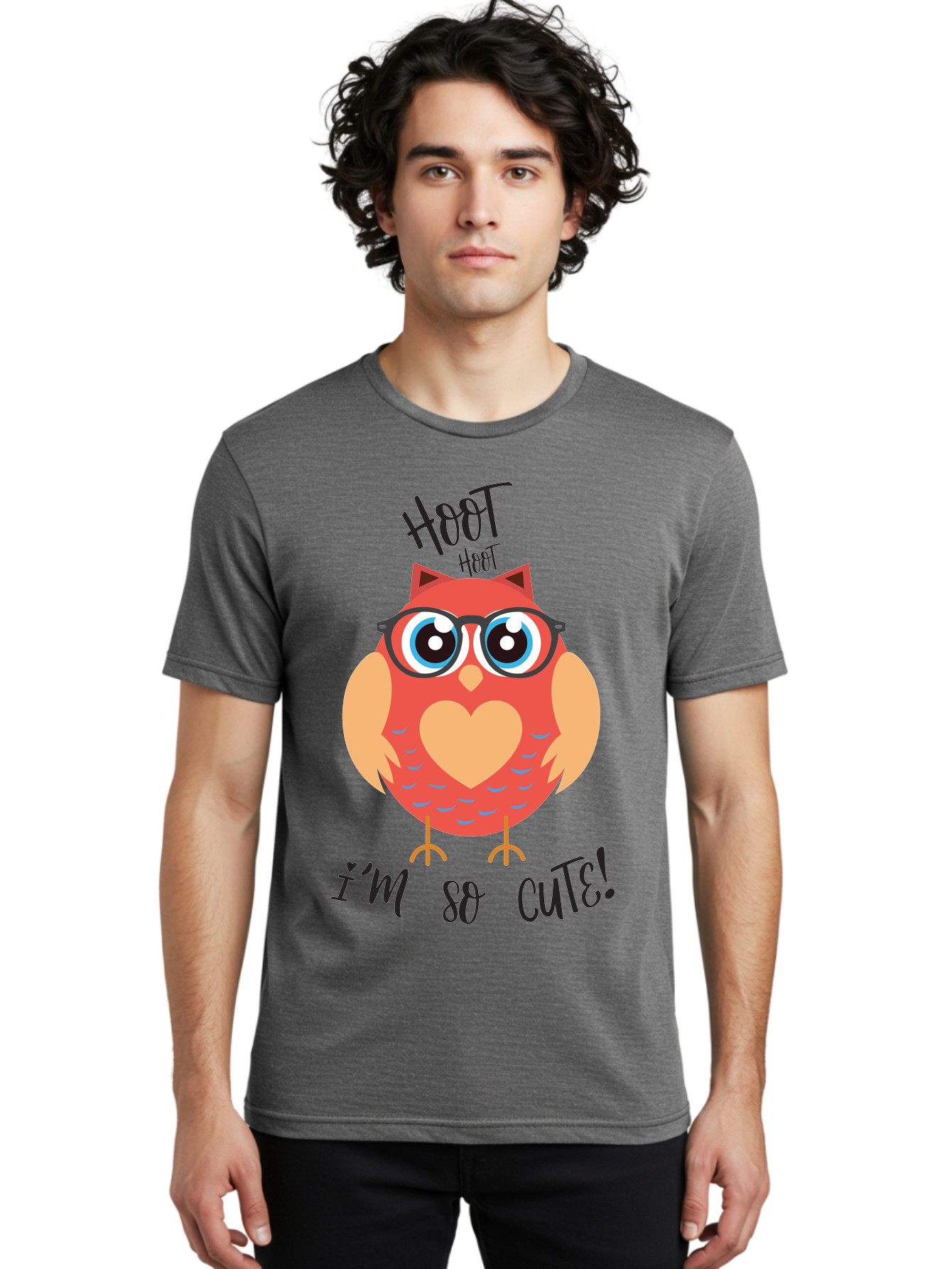 Hoot-Hoot-Owl Men'S Graphic Tee, 100% Cotton, Comfortable Casual Summer Wear, Machine Washable, Cartoon Owl, Heart-Shaped Chest, Glasses, Big Eyes, Cute Animal, Funny Illustration, Whimsical Design, Hoot Hoot, Adorable Creature, Aac827 20