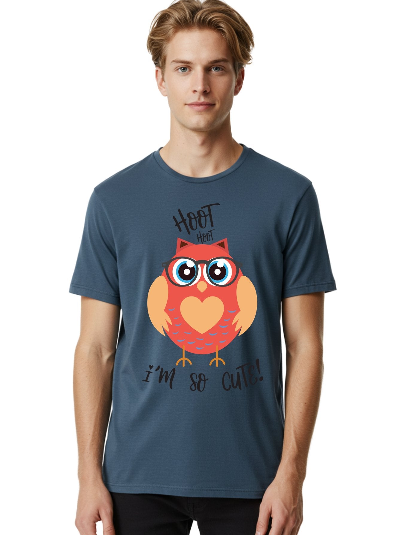 Hoot-Hoot-Owl Men'S Graphic Tee, 100% Cotton, Comfortable Casual Summer Wear, Machine Washable, Cartoon Owl, Heart-Shaped Chest, Glasses, Big Eyes, Cute Animal, Funny Illustration, Whimsical Design, Hoot Hoot, Adorable Creature, Aac827 30