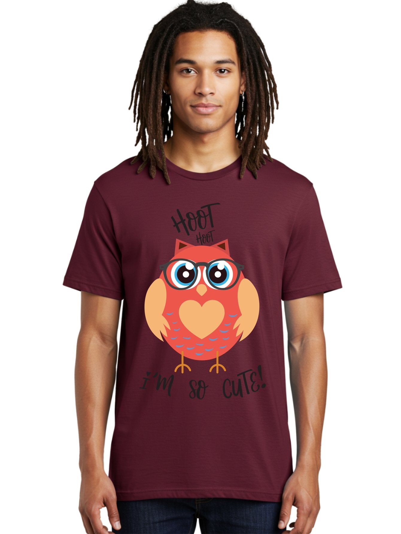 Hoot-Hoot-Owl Men'S Graphic Tee, 100% Cotton, Comfortable Casual Summer Wear, Machine Washable, Cartoon Owl, Heart-Shaped Chest, Glasses, Big Eyes, Cute Animal, Funny Illustration, Whimsical Design, Hoot Hoot, Adorable Creature, Aac827 20