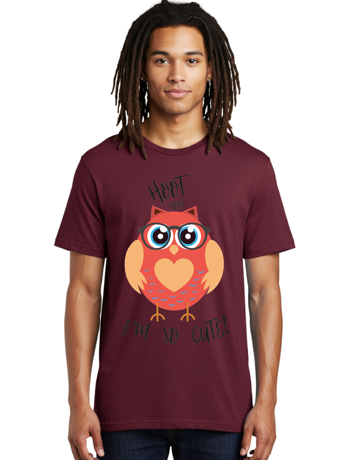 Hoot-Hoot-Owl Men'S Graphic Tee, 100% Cotton, Comfortable Casual Summer Wear, Machine Washable, Cartoon Owl, Heart-Shaped Chest, Glasses, Big Eyes, Cute Animal, Funny Illustration, Whimsical Design, Hoot Hoot, Adorable Creature, Aac827 30