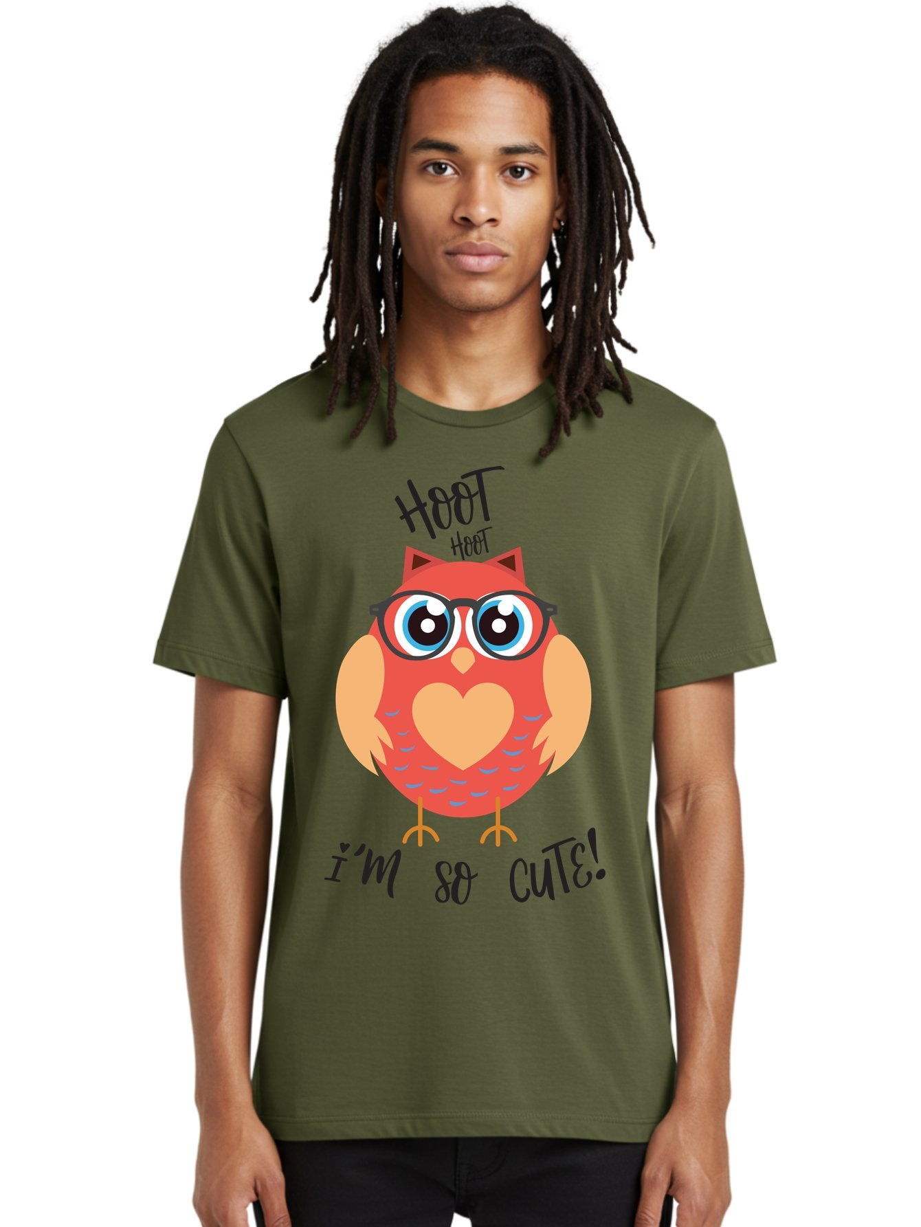 Hoot-Hoot-Owl Men'S Graphic Tee, 100% Cotton, Comfortable Casual Summer Wear, Machine Washable, Cartoon Owl, Heart-Shaped Chest, Glasses, Big Eyes, Cute Animal, Funny Illustration, Whimsical Design, Hoot Hoot, Adorable Creature, Aac827 17