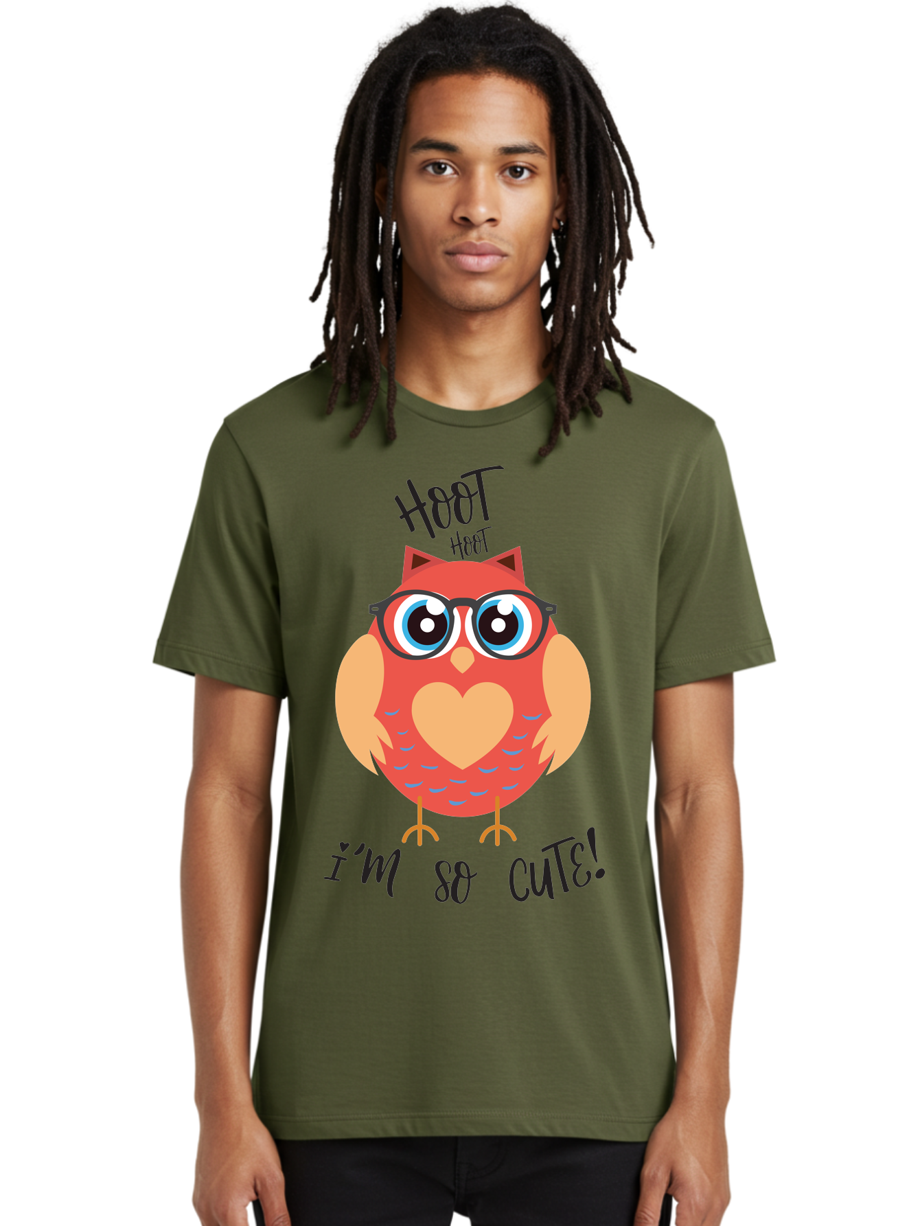 Hoot-Hoot-Owl Men'S Graphic Tee, 100% Cotton, Comfortable Casual Summer Wear, Machine Washable, Cartoon Owl, Heart-Shaped Chest, Glasses, Big Eyes, Cute Animal, Funny Illustration, Whimsical Design, Hoot Hoot, Adorable Creature, Aac827 28