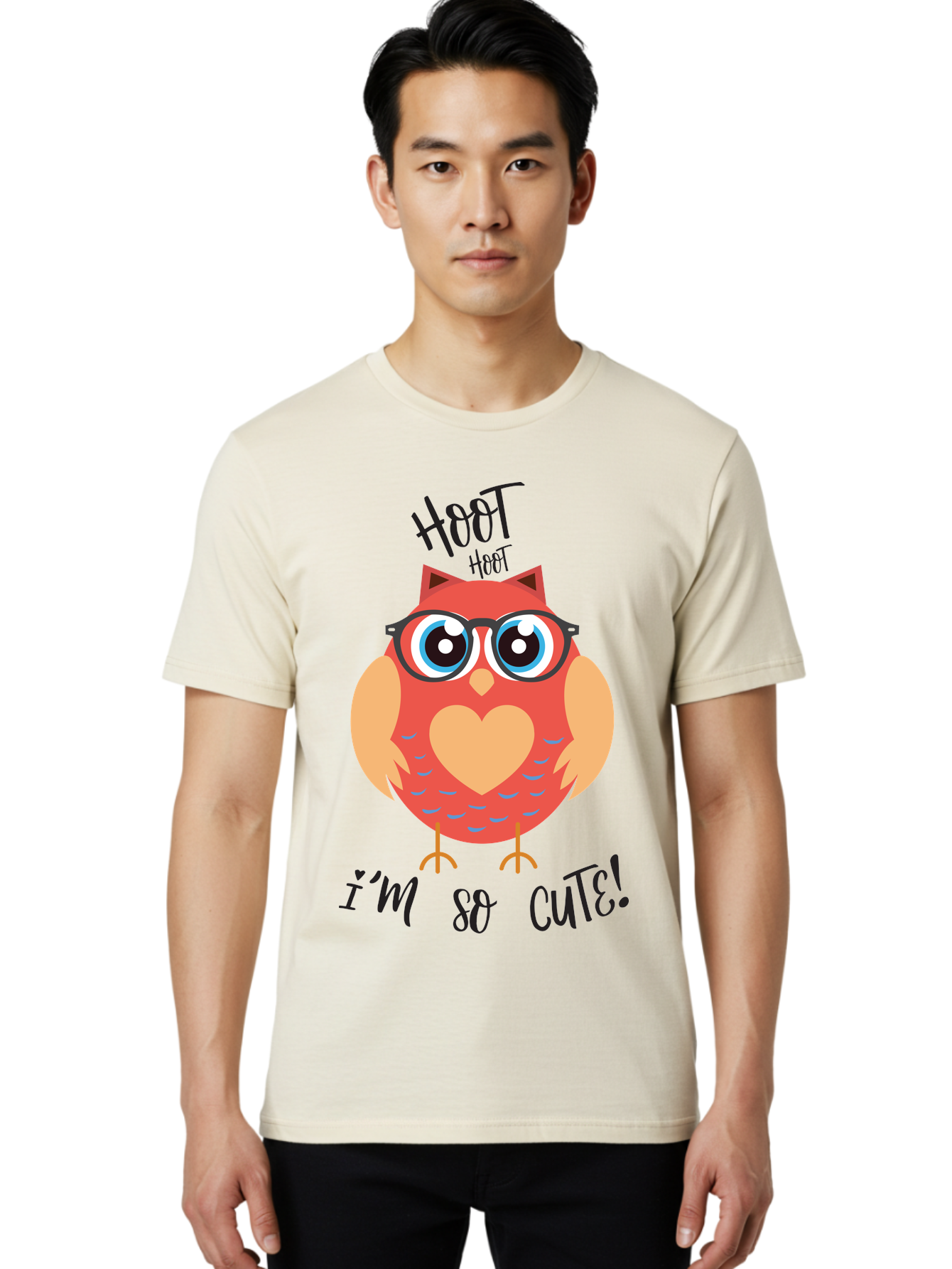Hoot-Hoot-Owl Men'S Graphic Tee, 100% Cotton, Comfortable Casual Summer Wear, Machine Washable, Cartoon Owl, Heart-Shaped Chest, Glasses, Big Eyes, Cute Animal, Funny Illustration, Whimsical Design, Hoot Hoot, Adorable Creature, Aac827 10