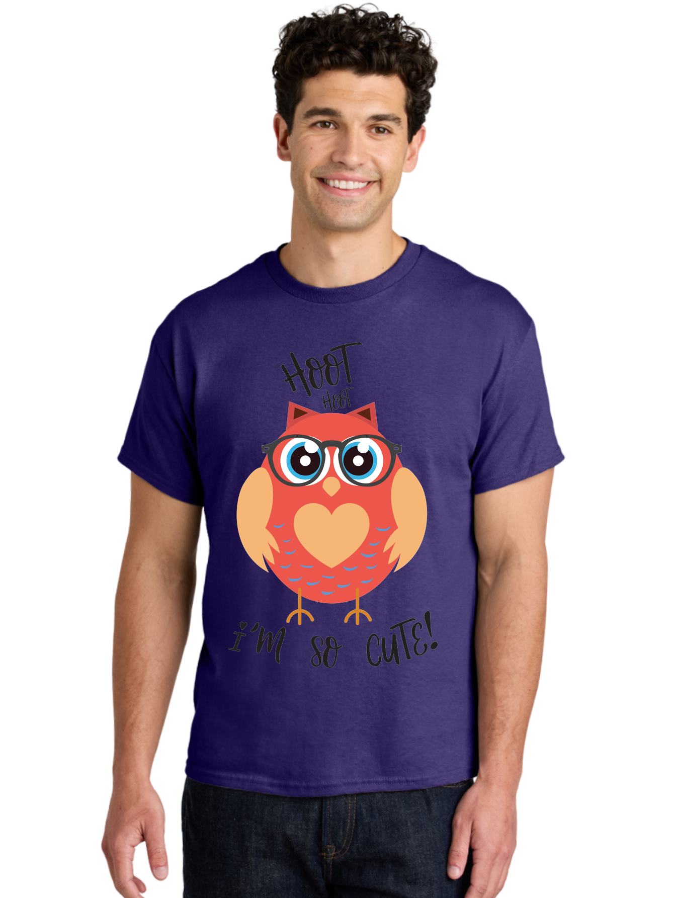 Hoot-Hoot-Owl Men'S Graphic Tee, 100% Cotton, Comfortable Casual Summer Wear, Machine Washable, Cartoon Owl, Heart-Shaped Chest, Glasses, Big Eyes, Cute Animal, Funny Illustration, Whimsical Design, Hoot Hoot, Adorable Creature, Aac827 18