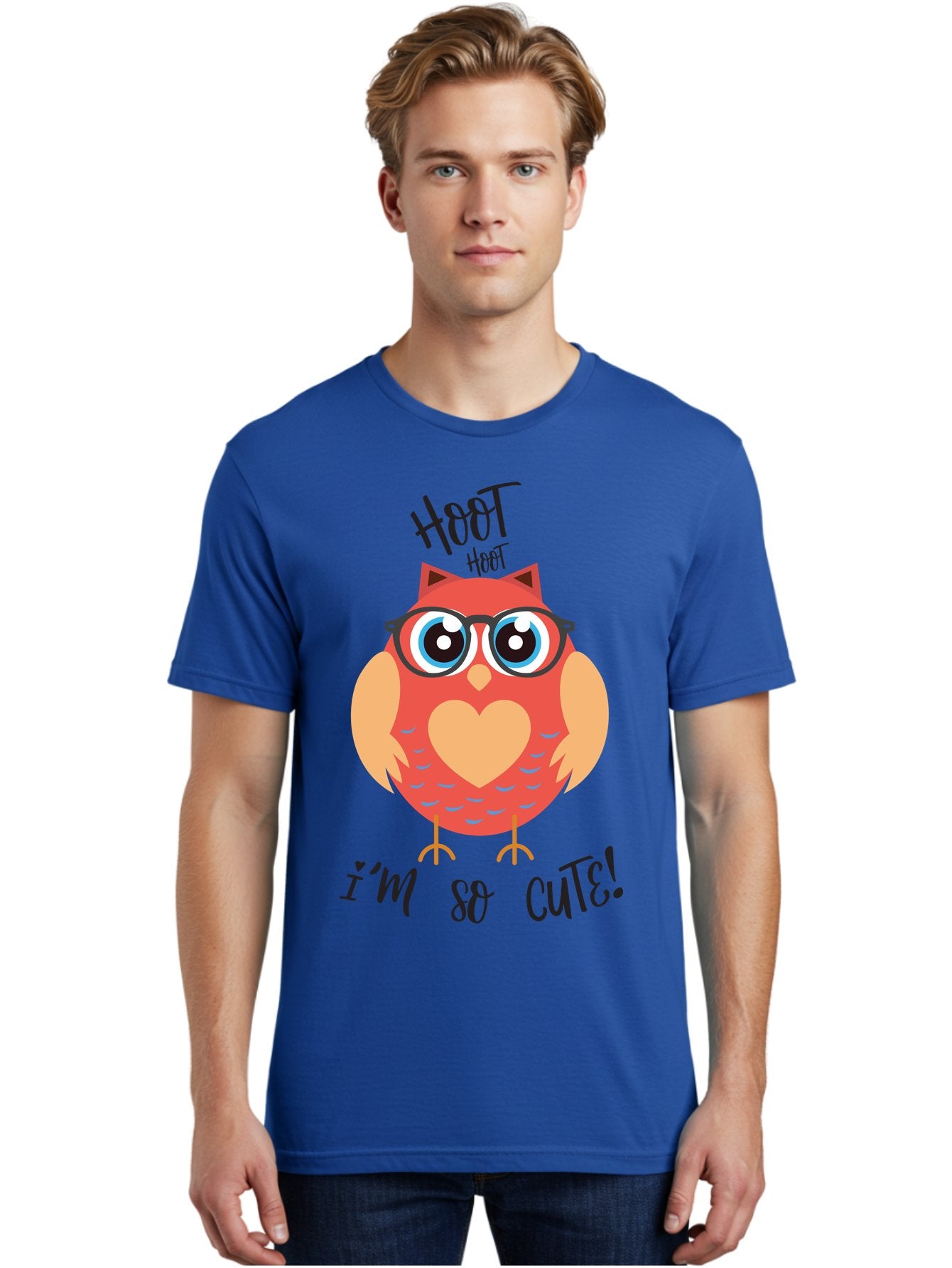 Hoot-Hoot-Owl Men'S Graphic Tee, 100% Cotton, Comfortable Casual Summer Wear, Machine Washable, Cartoon Owl, Heart-Shaped Chest, Glasses, Big Eyes, Cute Animal, Funny Illustration, Whimsical Design, Hoot Hoot, Adorable Creature, Aac827 29