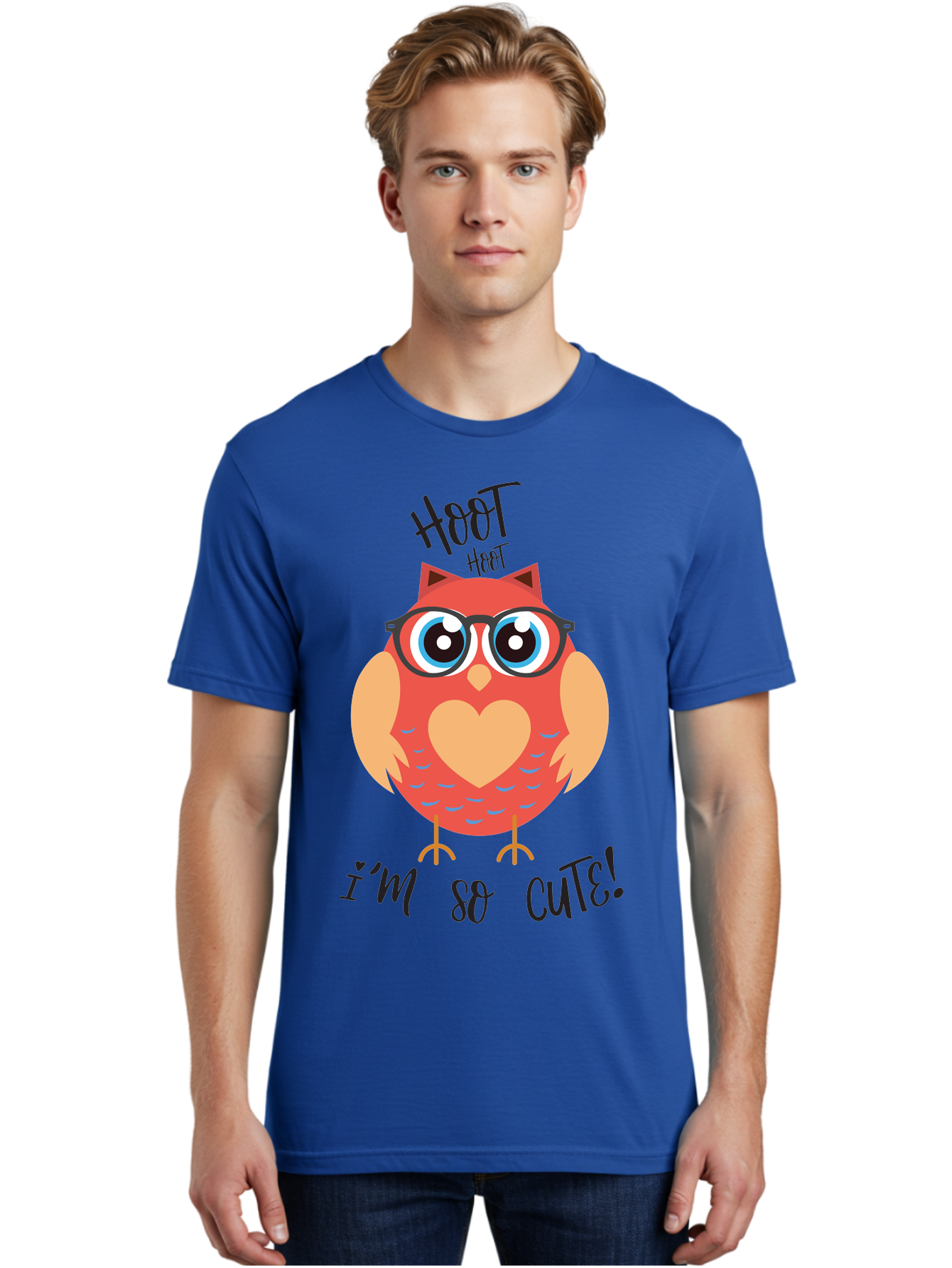 Hoot-Hoot-Owl Men'S Graphic Tee, 100% Cotton, Comfortable Casual Summer Wear, Machine Washable, Cartoon Owl, Heart-Shaped Chest, Glasses, Big Eyes, Cute Animal, Funny Illustration, Whimsical Design, Hoot Hoot, Adorable Creature, Aac827 4