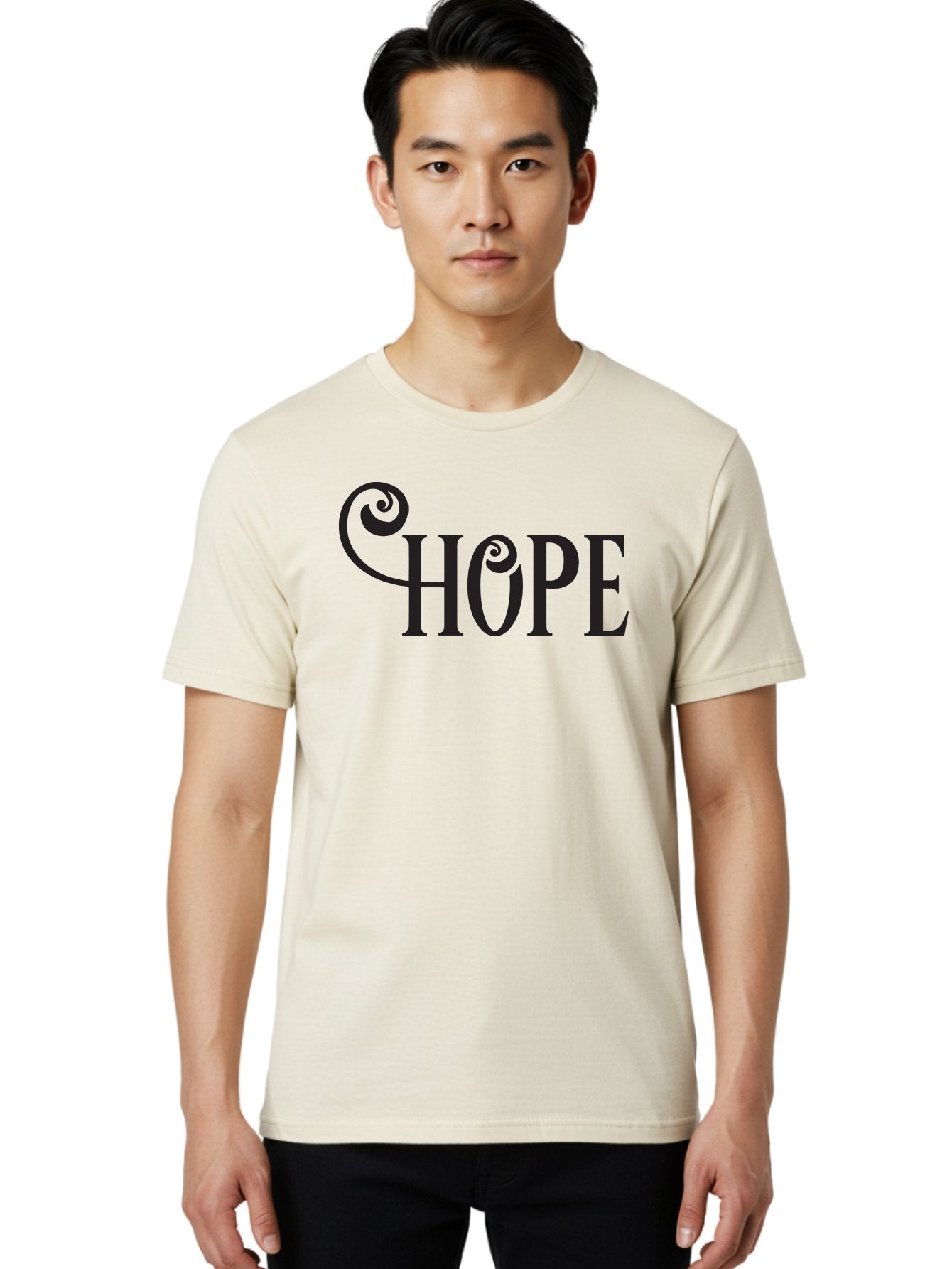 Hope Men'S Graphic Tee, 100% Cotton, Comfortable Casual Summer Wear, Machine Washable, Hope Symbol, Inspirational Quote, Motivational Text, Positive Vibes, Black Typography, Elegant Design, Swirly Font, Ornate Lettering Aac828 24