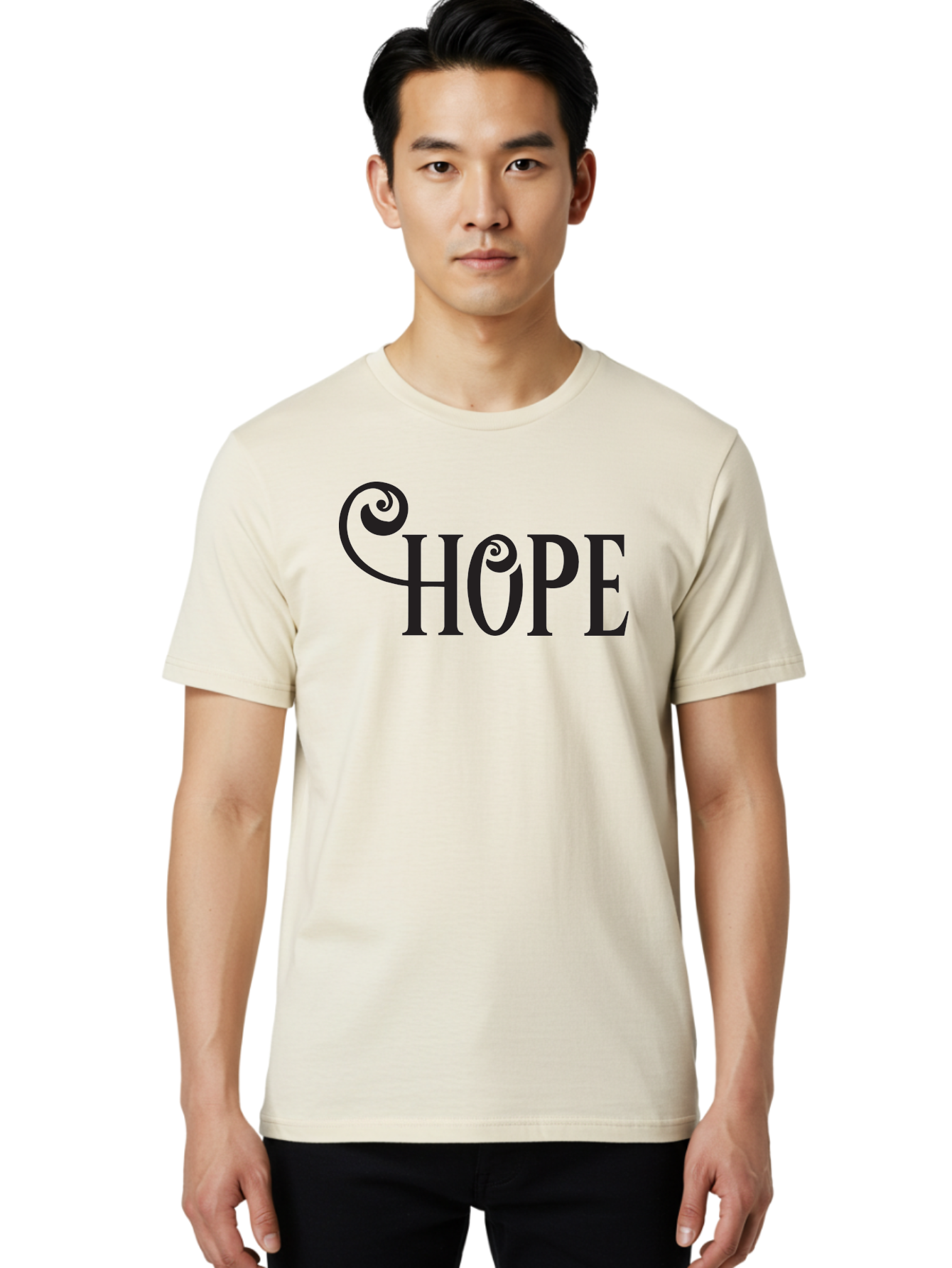 Hope Men'S Graphic Tee, 100% Cotton, Comfortable Casual Summer Wear, Machine Washable, Hope Symbol, Inspirational Quote, Motivational Text, Positive Vibes, Black Typography, Elegant Design, Swirly Font, Ornate Lettering Aac828 14