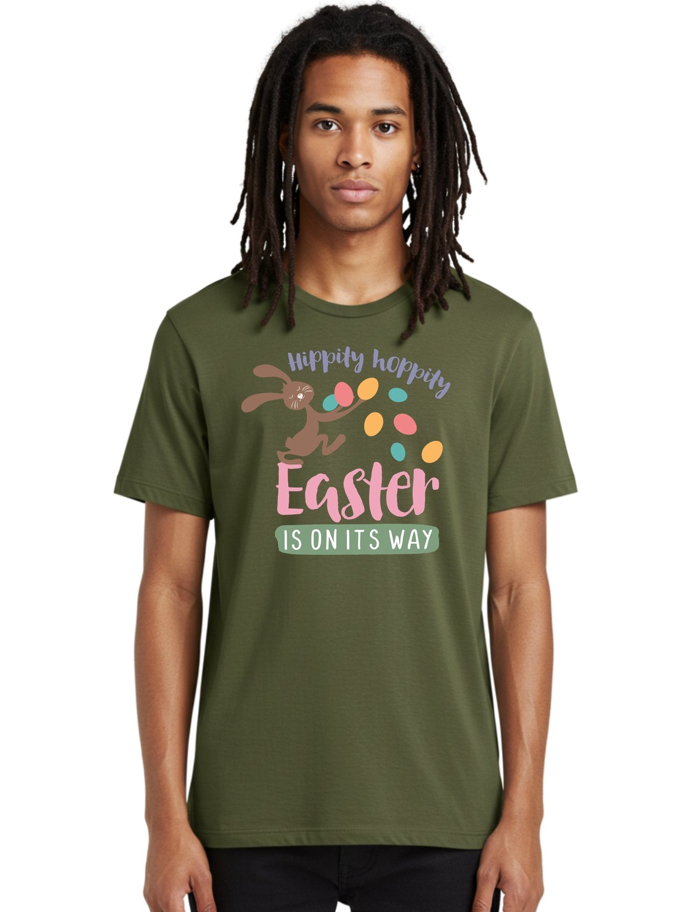 Hoppily-Hopping-Easter Men'S Graphic Tee, 100% Cotton, Comfortable Casual Summer Wear, Machine Washable, Easter Bunny, Easter Eggs, Colorful Eggs, Spring Holiday, Festive Graphics, Happy Easter, Hippidy Hoppity Aac829 25